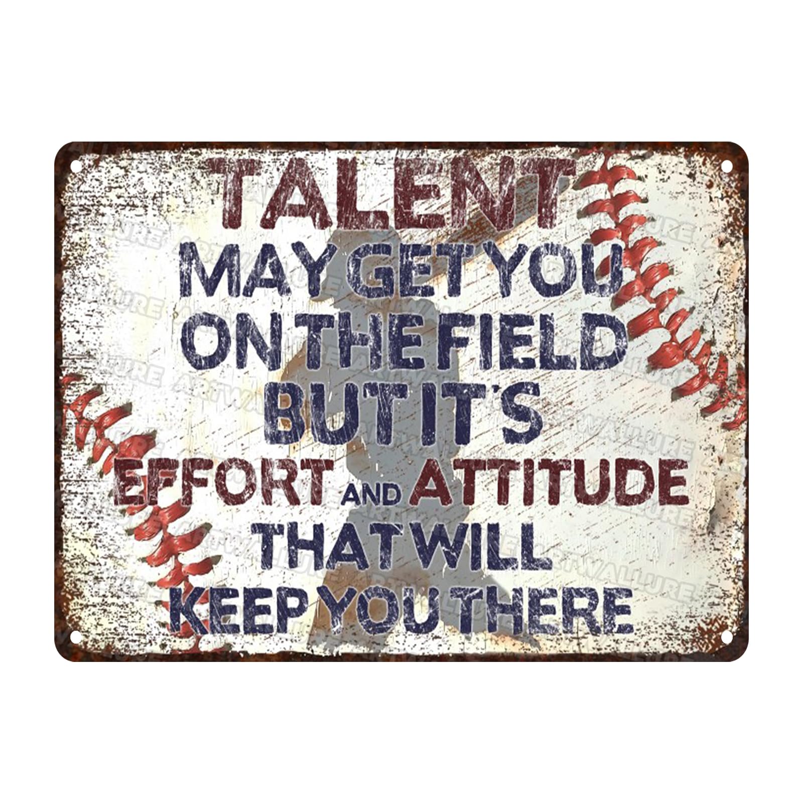 Baseball Vintage Tin Sign Baseball Talent May Get You On The Field Metal Tin Sign for Garage Farmhouse Living Room Yard 12x16inch