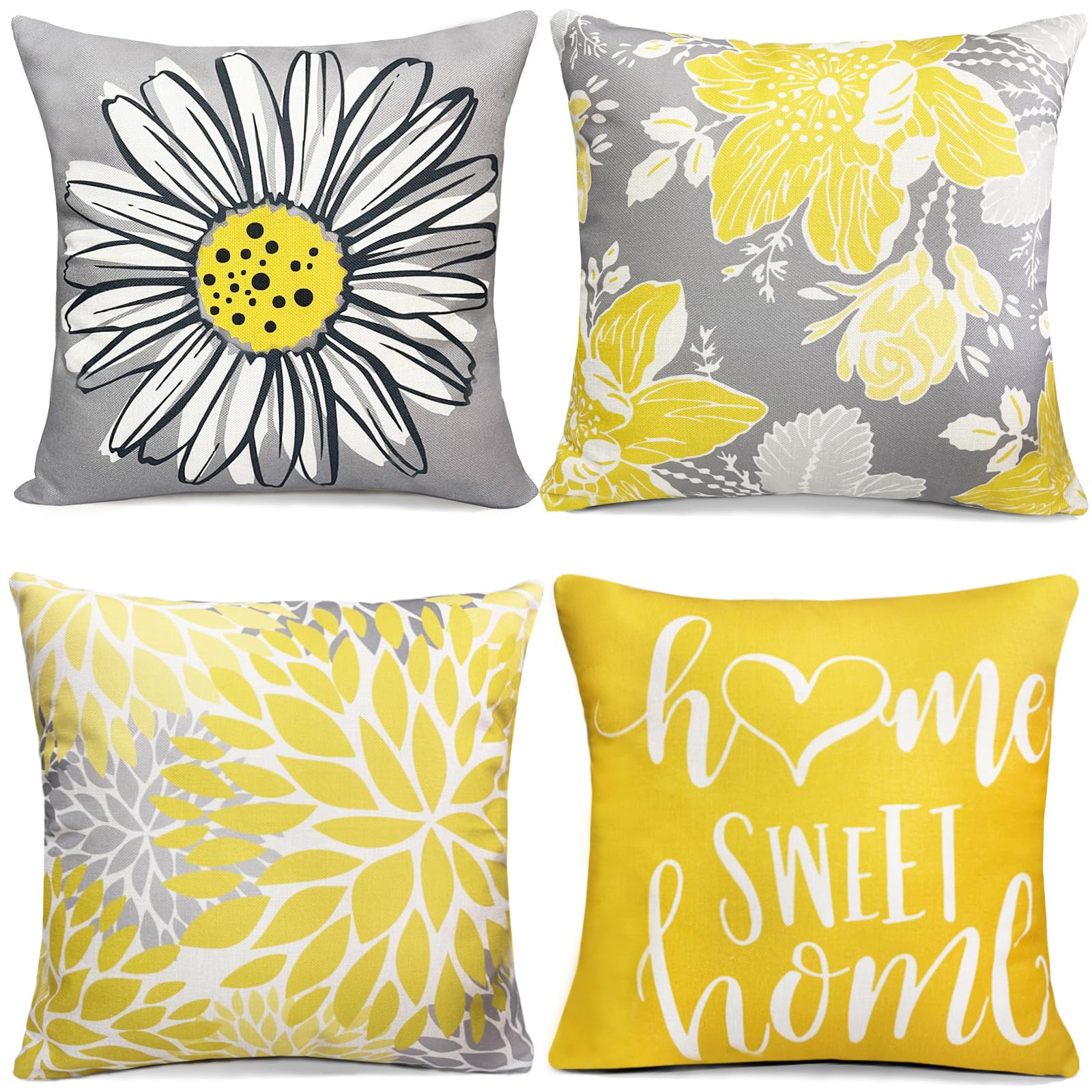 RYSMIYOU Decorative Throw Pillow Covers Set of 4 Yellow Pillow Covers 18x18 inch Throw Pillow Cases Linen Square Pillow Case,Farmhouse Outdoor Modern