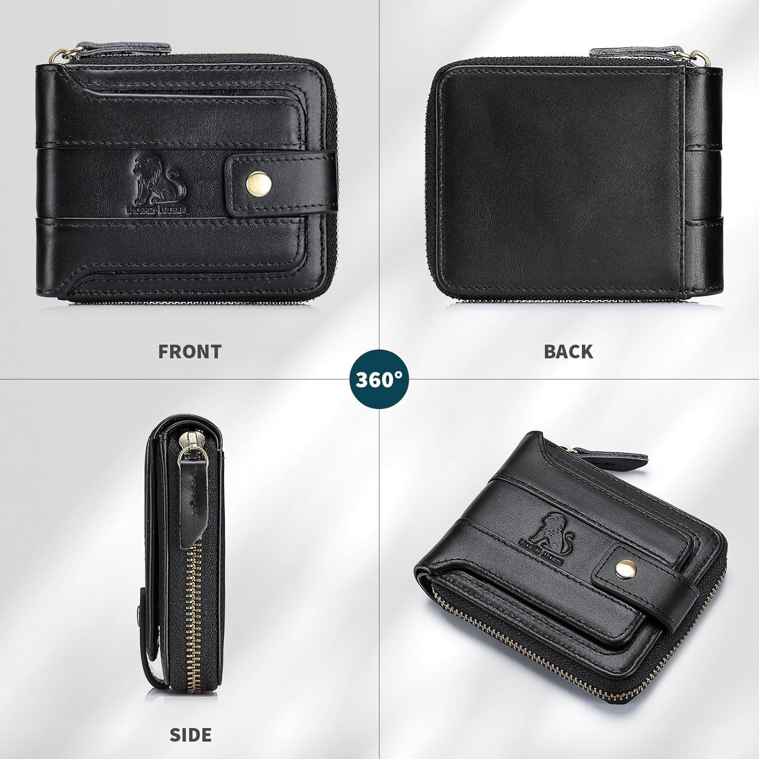 BAIGIO Genuine Leather Wallets for Men Multi Card Purse with Zipper Wallet Men RFID Blocking Coin Pocket (Type 2-Black) image 2 of 8 B0C39SYSR7