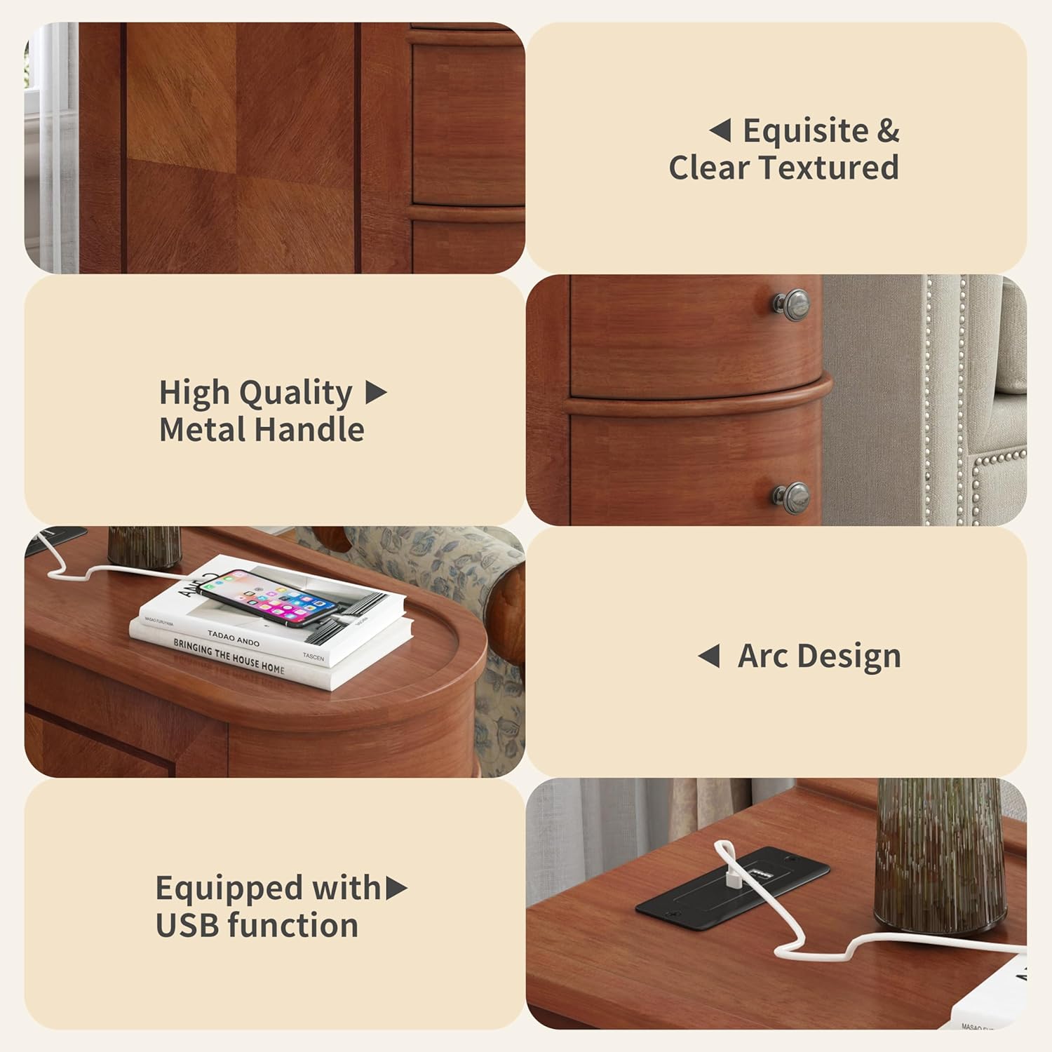 Wood End Table with Charging Station, Vintage Slim Sofa Side Table & Nightstand with 2 Drawers, Compact Wooden Storage for Living Room Bedroom Small Spaces, No Assembly Required, Brown