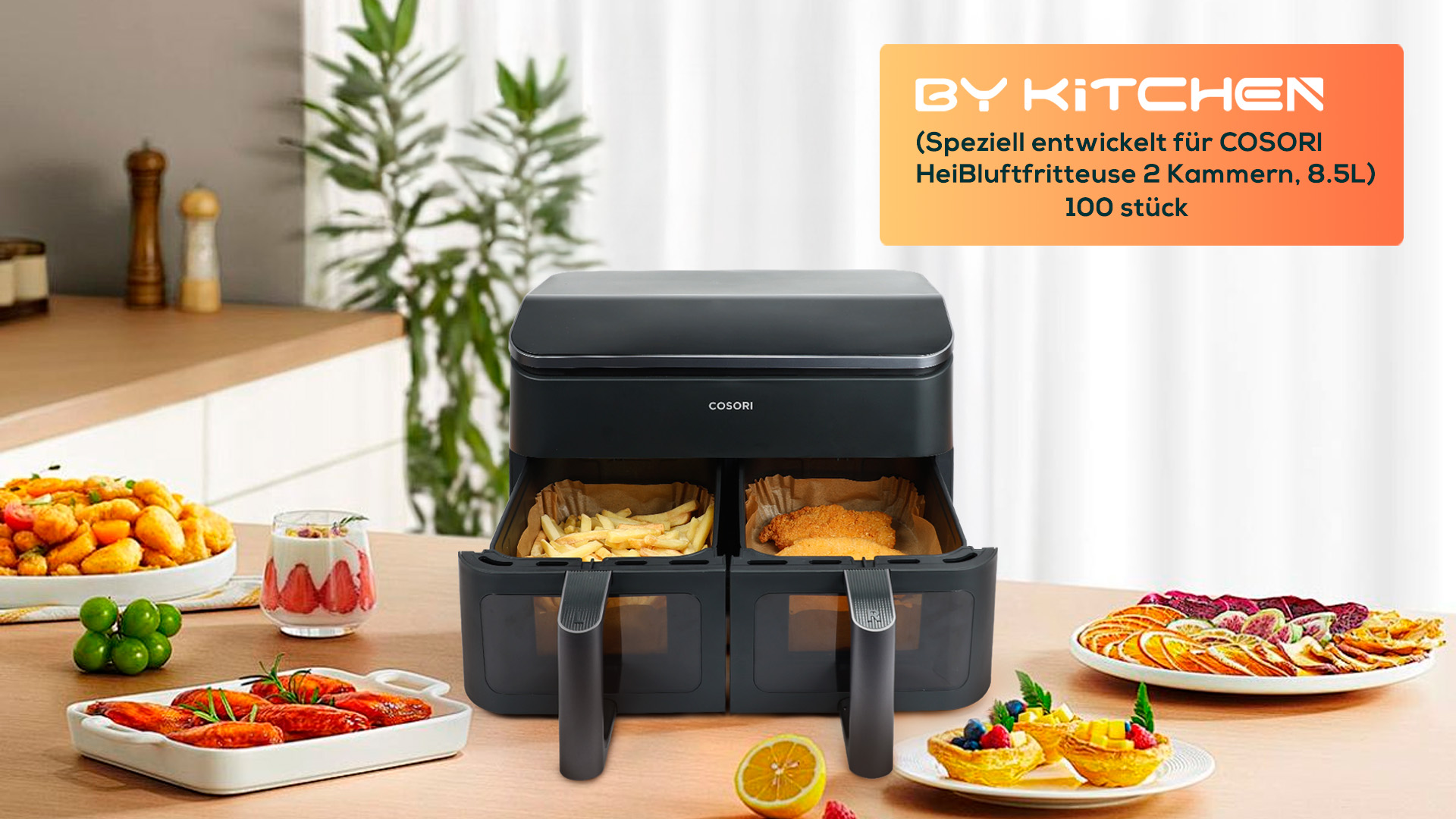 100 Stück Airfryer Backpapier für Heißluftfritteuse COSORI 8,5L- Passend für Dual Zone Air Fryer XXL Baking Paper Zubehör, Perfektes Zubehör für COSORI CAF-R901-AEU, COSORI Heißluftfritteuse Zubehör