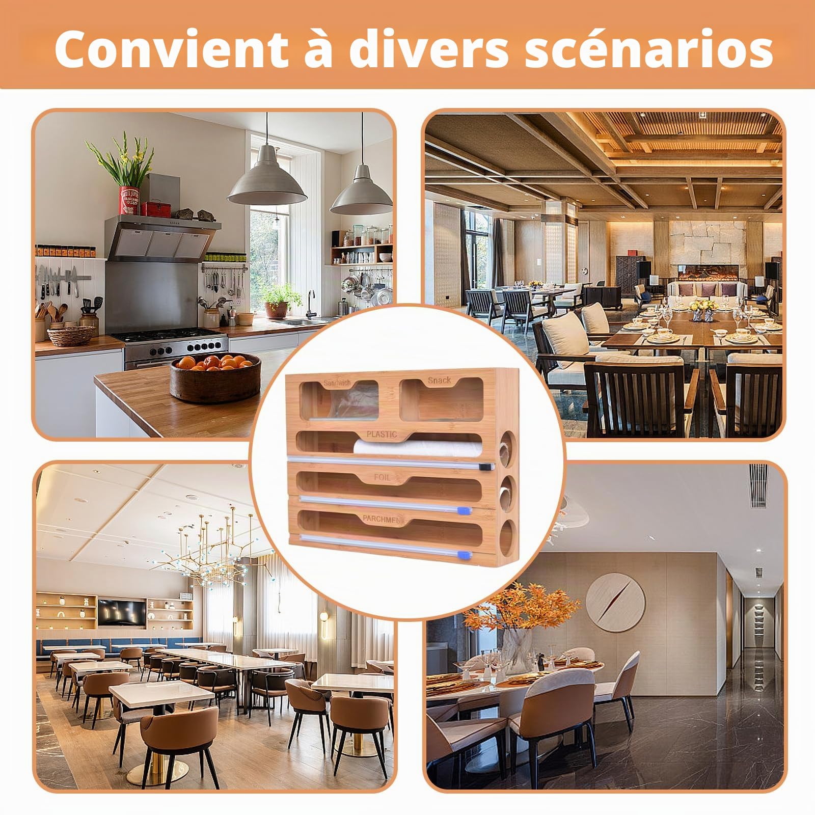 Vegena Découpeur de Film 5 en 1 avec Cutter, Distributeur de Film avec Cutter, Distributeur de Film pour Tiroir, Dérouleur de Film Alimentaire, Distributeur de Film Alimentaire et Cutter pour Tiroir
