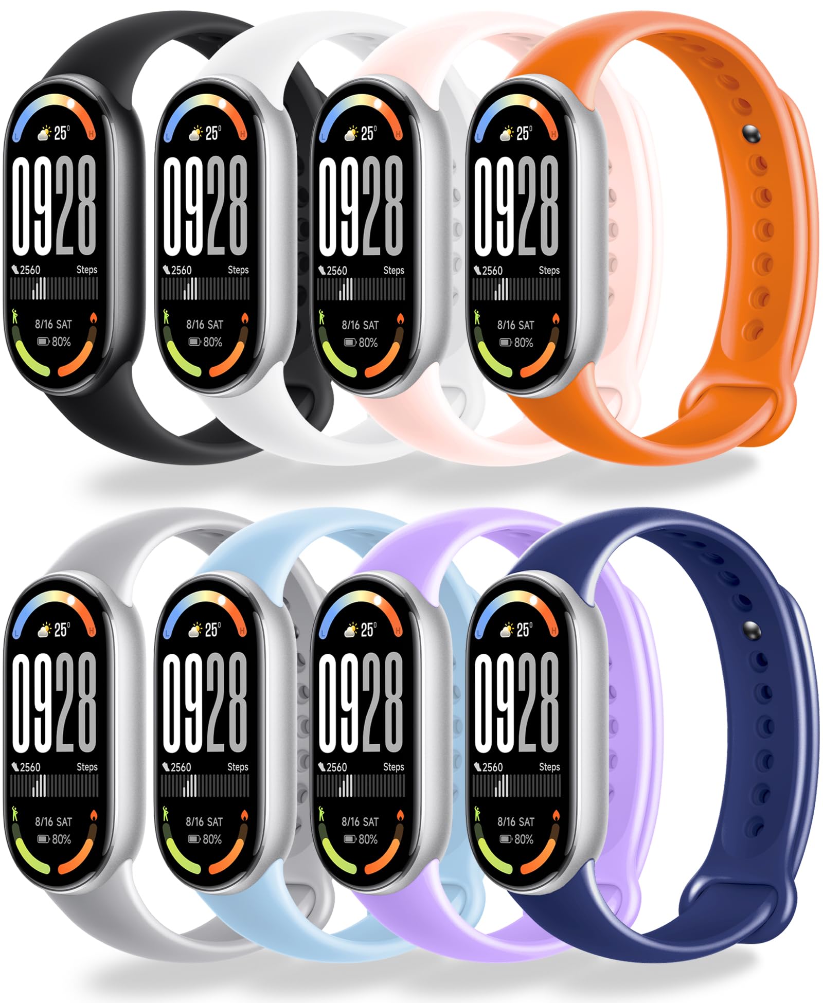 3-10 Pack Replacement Band Compatible with Xiaomi Smart Band 10/9/8, Soft Sport Strap, Breathable, with Metal Joints, Quick Release