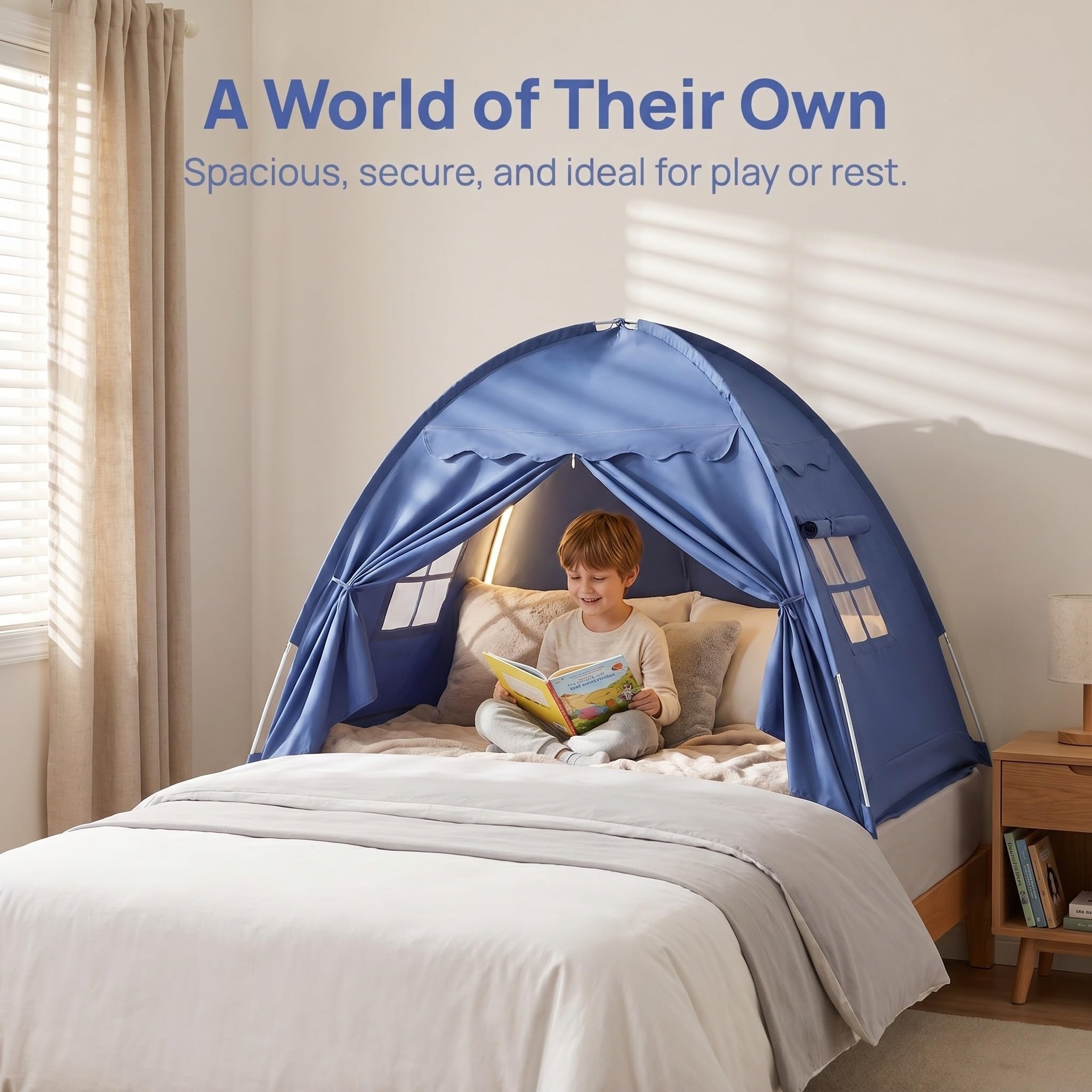 HANABASS Tienda de Cama Infantil para Interior Tamaño Individual Azul