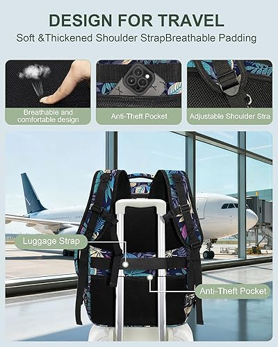 Vista 52 de Mochila de viaje para hombres y mujeres, mochila de transporte aprobada por vuelo, mochila para laptop de 17 pulgadas, bolsa grande, Verde, Mochilas