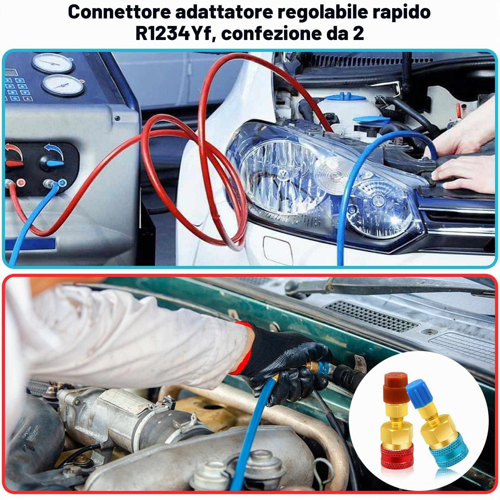 Adattatori R1234yf a R134a, kit attacchi rapidi Kit ricarica refrigerante R1234yf, lato alto/basso Adattatori R134a a R1234yf per R1234yf/R134a Car AC Sistema refrigerante Evacuazione Ricarica