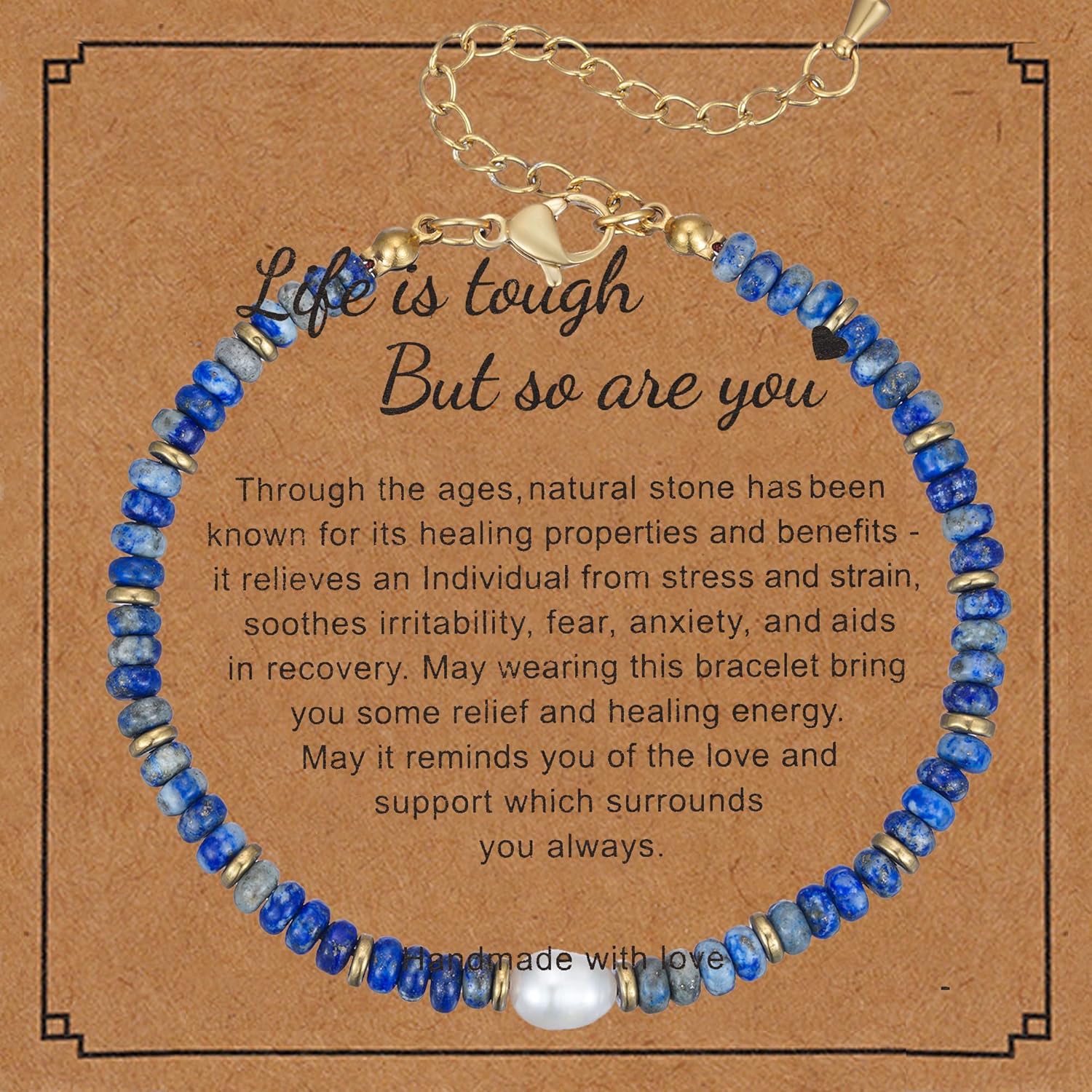 Plumiss Natural Stone Healing Bracelet for Women Inspirational Beaded Bracelet with Freshwater Pearl, Adjustable Gold Chain, Stress Relief Anxiety Jewelry, Handmade Spiritual Gift for Her - Image 2