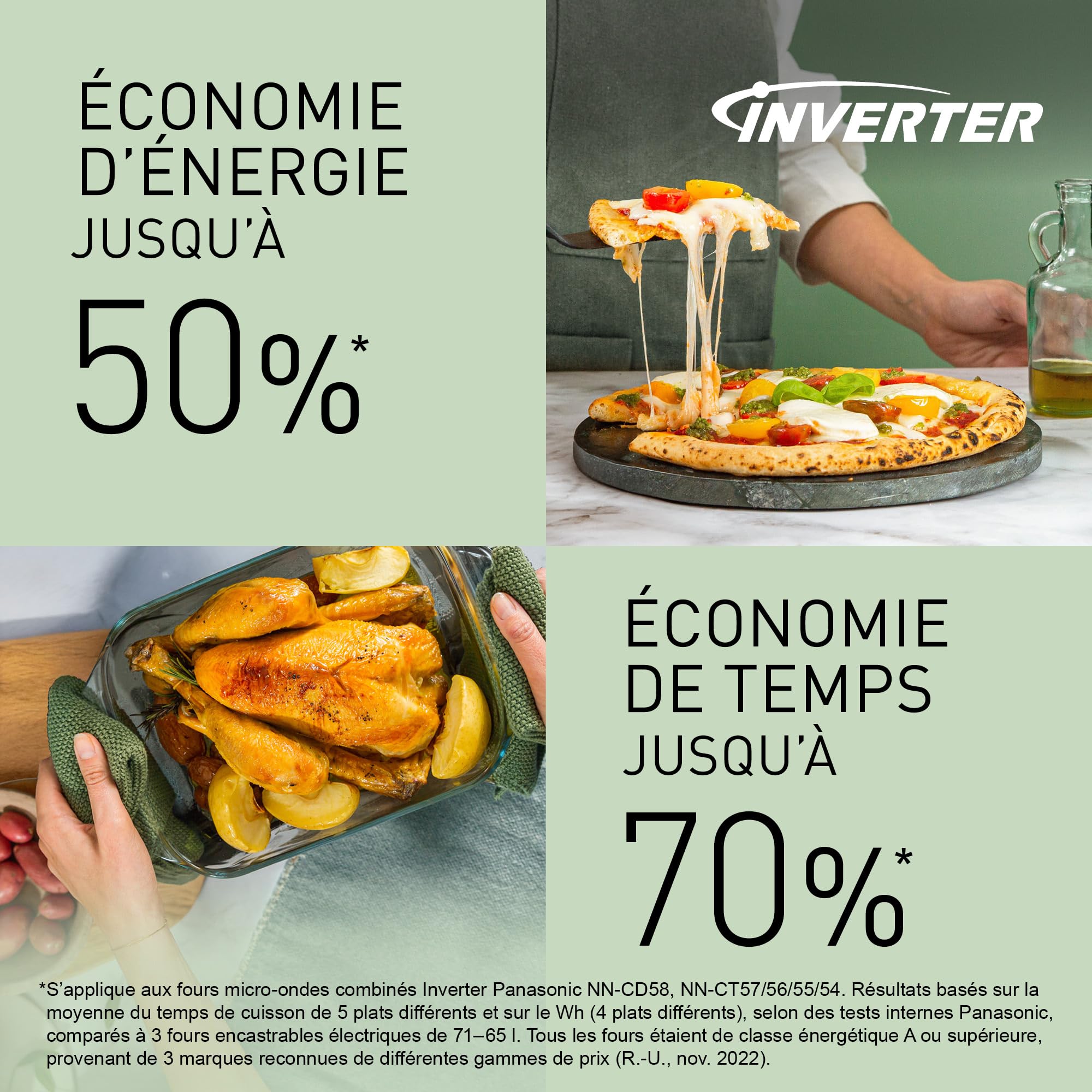 Panasonic NN-CD58RSEPG Four à Micro-Ondes combiné 4-en-1, 27 L avec mode Airfryer, Inverter 1000 W, Gril 1300 W, Chaleur Tournante, 19 Programmes Automatiques, Bouton rotatif, Acier Inoxydable