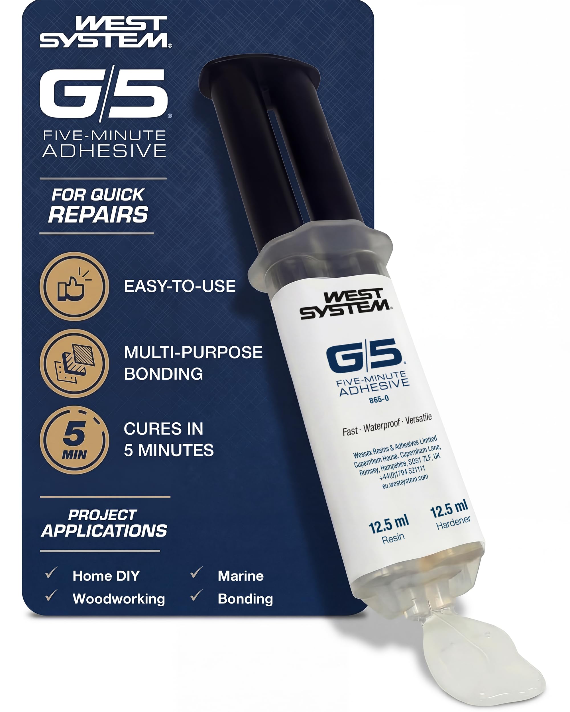 WEST SYSTEM G/5 5 Minute Epoxy Glue Syringe - Strong Instant Adhesive Resin...