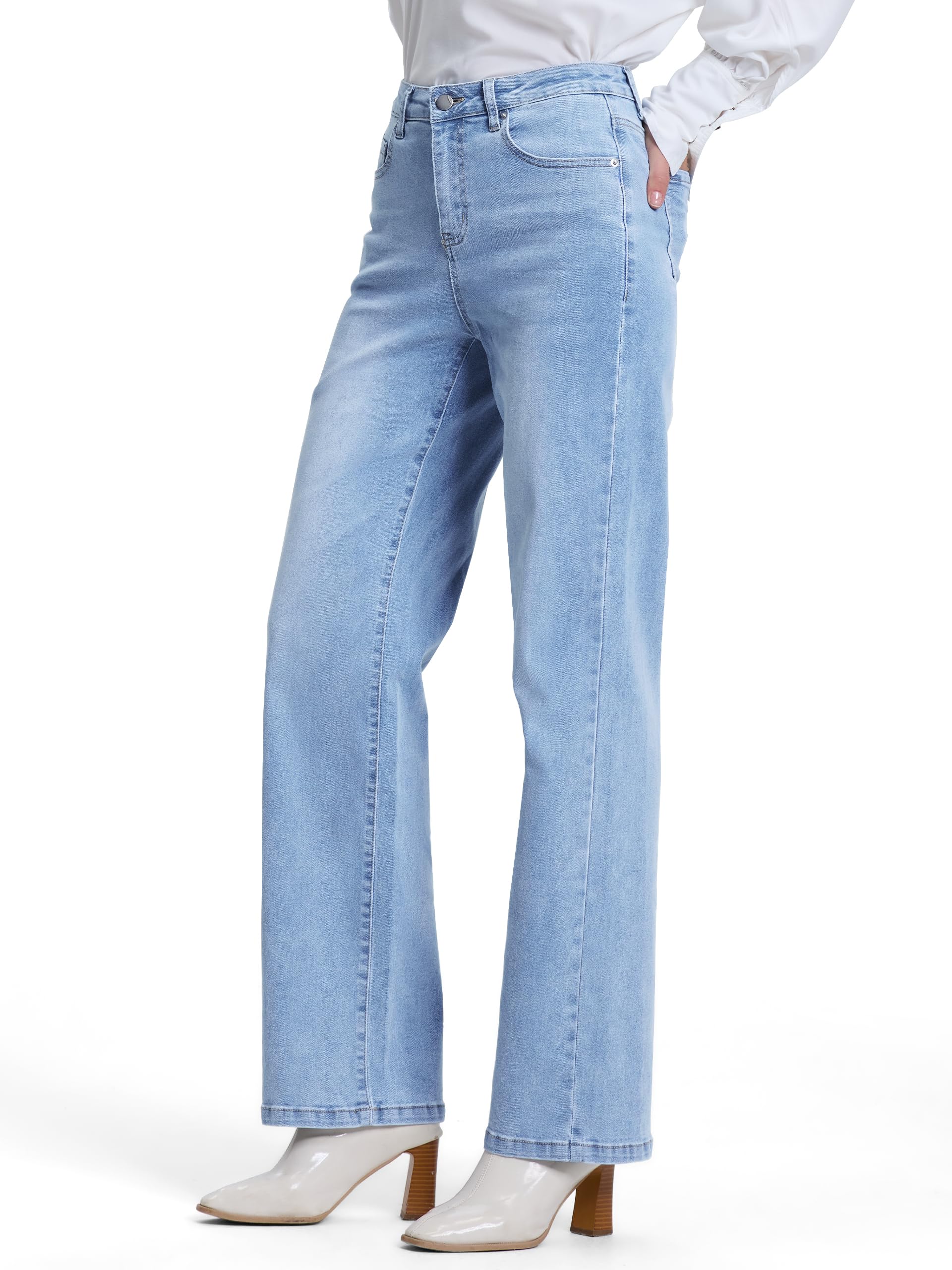 SEVEGO Pantalones de mezclilla holgados de pierna recta para mujer, de 32, 34 y 36 pulgadas de alto, cintura media, elásticos, holgados
