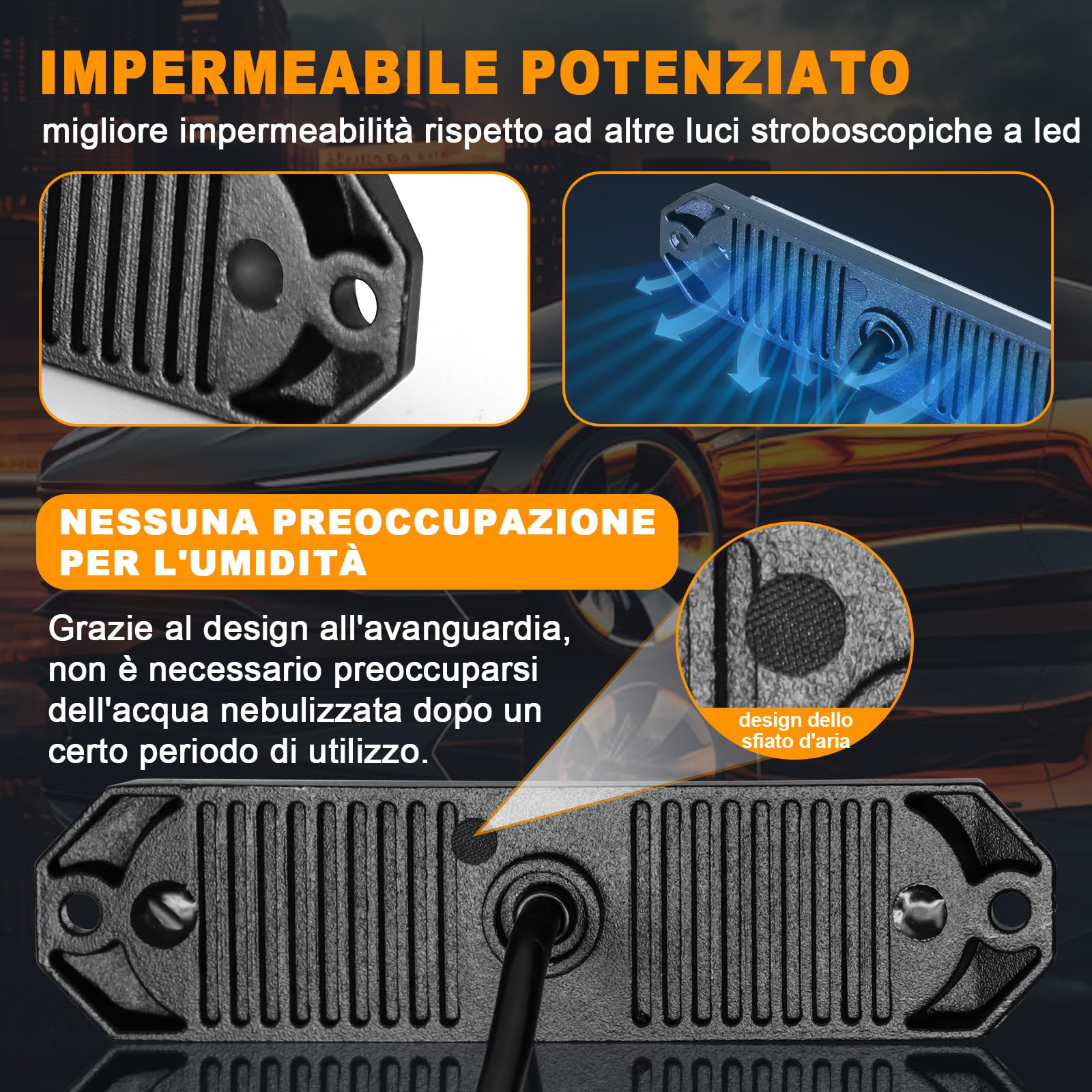 4 x 12 Led lampeggiatore arancione, 12v girofaro led 12v luce di avvertimento con 21 modalità stroboscopiche lampeggianti IP67 striscia di luce stroboscopica per camion trattore auto