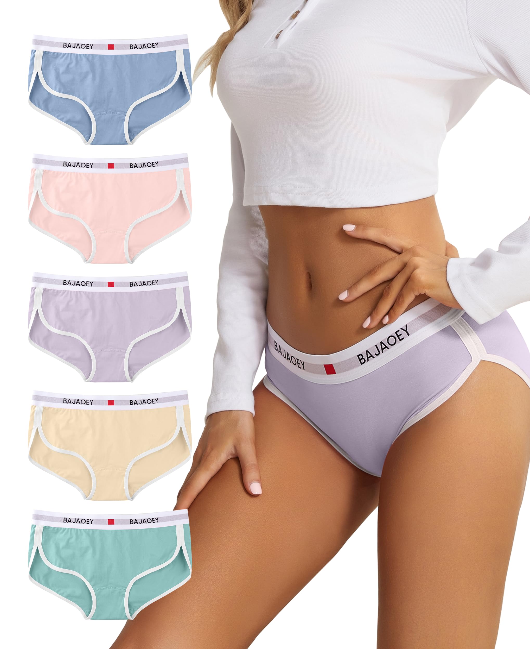 Damen Bikini Unterwäsche Feuchtigkeitstransport Baumwolle Atmungsaktiv Hipster Höschen für Frauen Weiche Bequeme Slips 5 Pack S-L