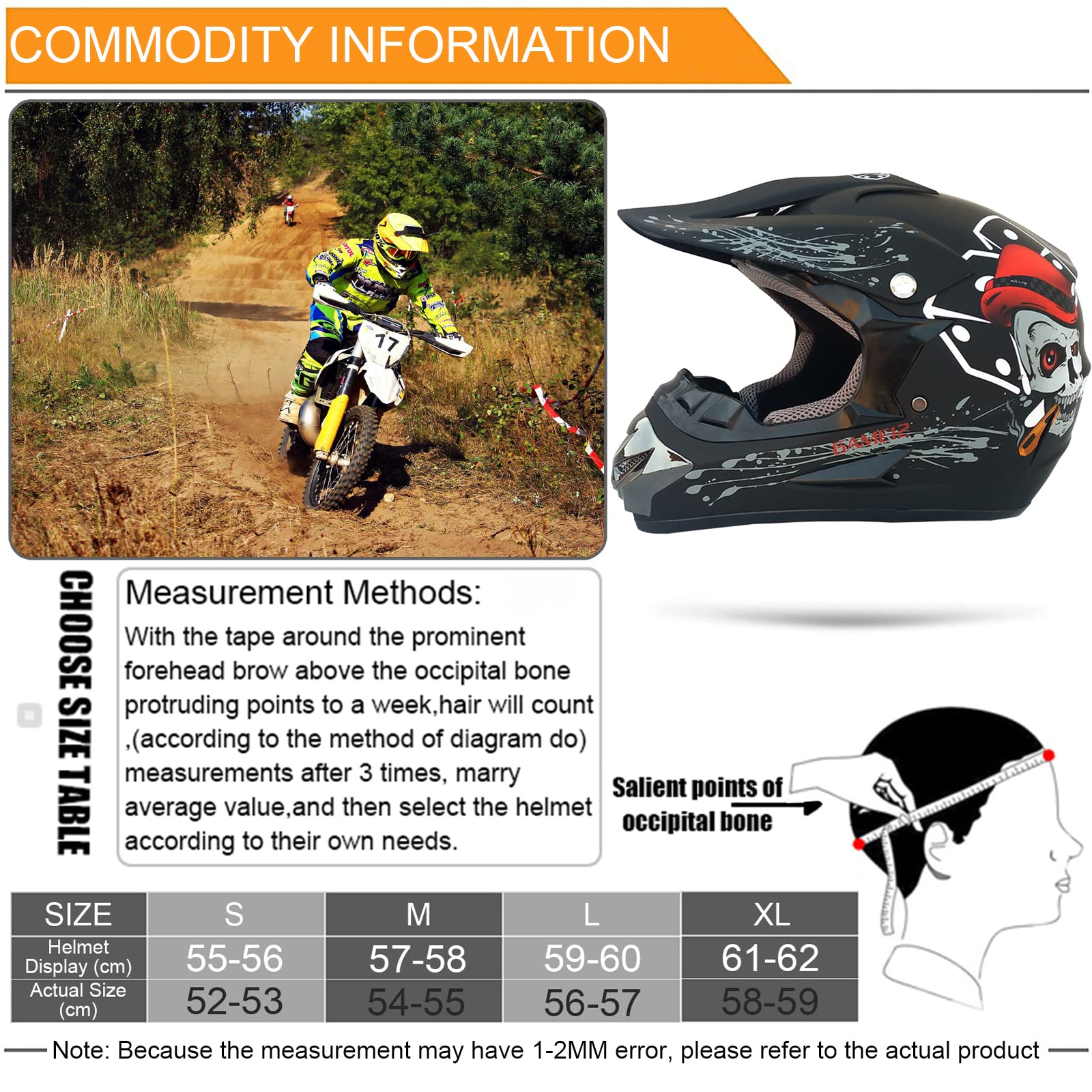 Casco Motocross Bambino Set, Casco da Cross, Casco Integrale da MTB Adulti E Bambini, Caschi Bicicletta Downhill MX Enduro con Occhiali Guanti Mask Rete Del Casco (S-XL, 52-59CM)