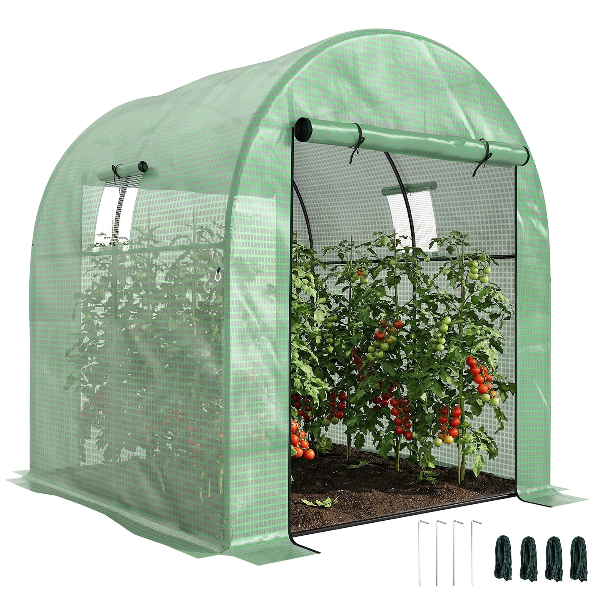 Outsunny Serre de Jardin Serre Tunnel de Jardin 3,24m² PE Haute densité 135 g/m², avec 2 Portes zippées enroulables 2 fenêtres en Maille, pour Toutes Saisons, 180 x 180 x 200 cm, Vert