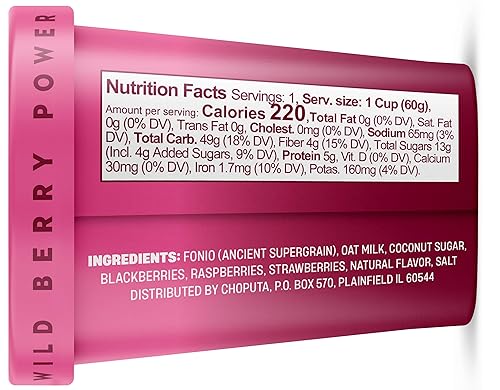 Miniatura 2 de CHOPUTA - Cereal caliente para el desayuno. Poder de bayas silvestres. 0.18 oz de proteína, 0.63 oz de grano entero, lácteos y sin gluten.