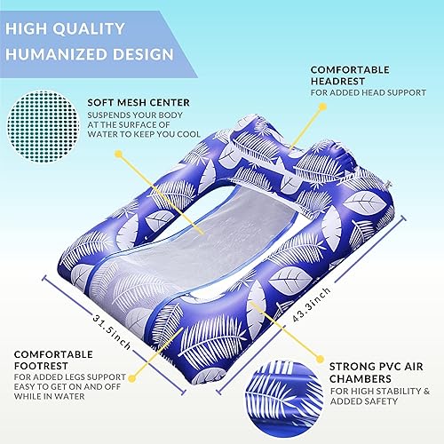 Miniatura 4 de EIRIX Flotadores de piscina inflables  Flotadores de piscina tamaño adulto flotadores estables de malla para piscina hamaca de agua relajante para