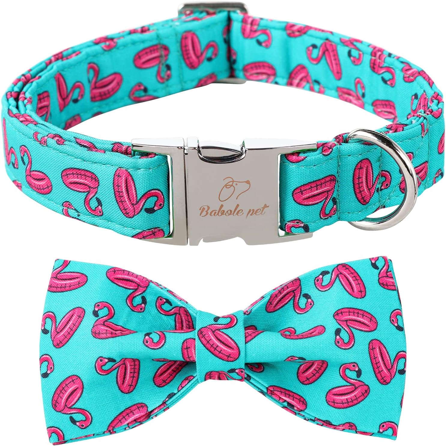 Babole Pet Dog Collars with Bow Tie,Green Flamingo Dog