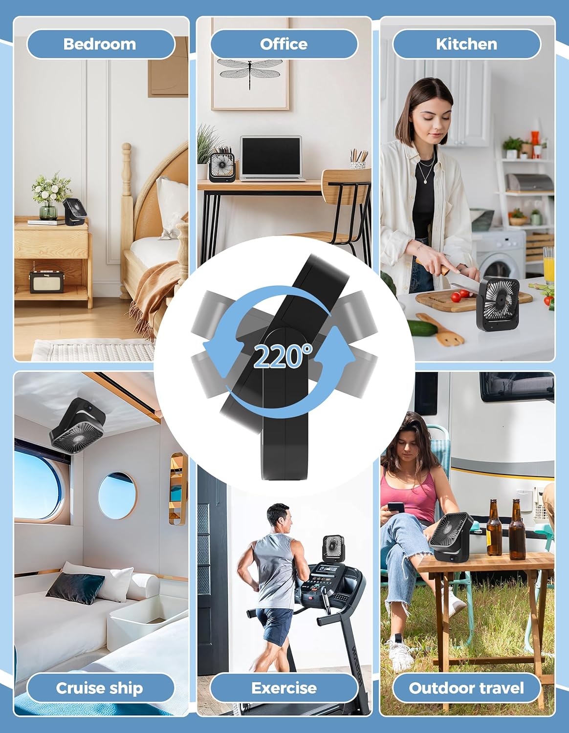 UHUZZ Cruise Ship Approved Magnetic Fan – Rechargeable & Plug-In, 5-Speed Adjustable, Quiet Operation, 5-12 Hour Battery Life, Must-Have for 2025 & 2026 Cruises