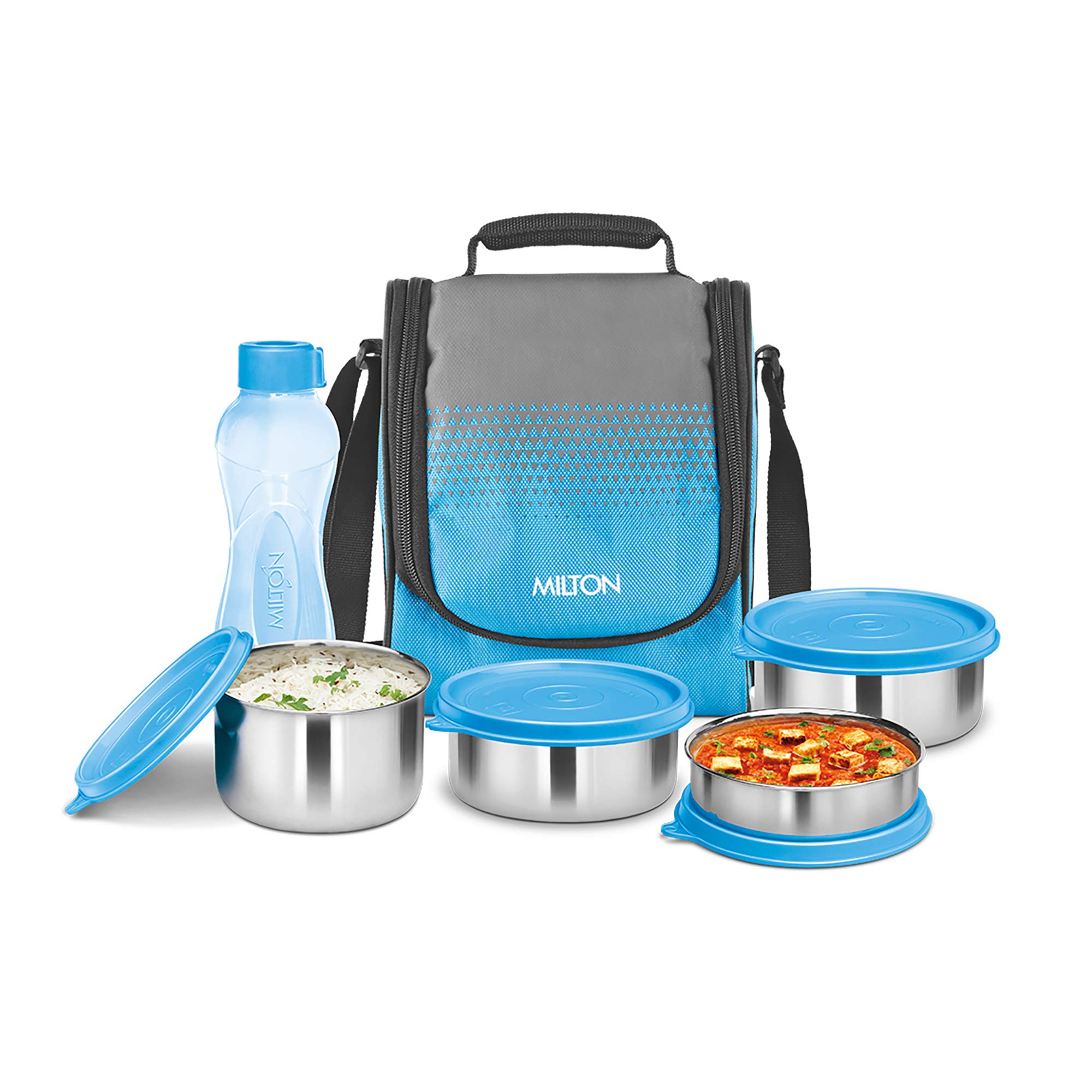 MILTON Tasty 4 Combo Lunch Box with Insulated Fabric Jacket, 4 Stainless Steel Containers (200 ml, 320 X 2 ml, 500 ml) & 1 Green Plastic Bottle, Leak-Proof Tiffin for Office, College, Picnic, Cyan (B07Z5DYLYJ) Amazon Price History, Amazon Price Tracker