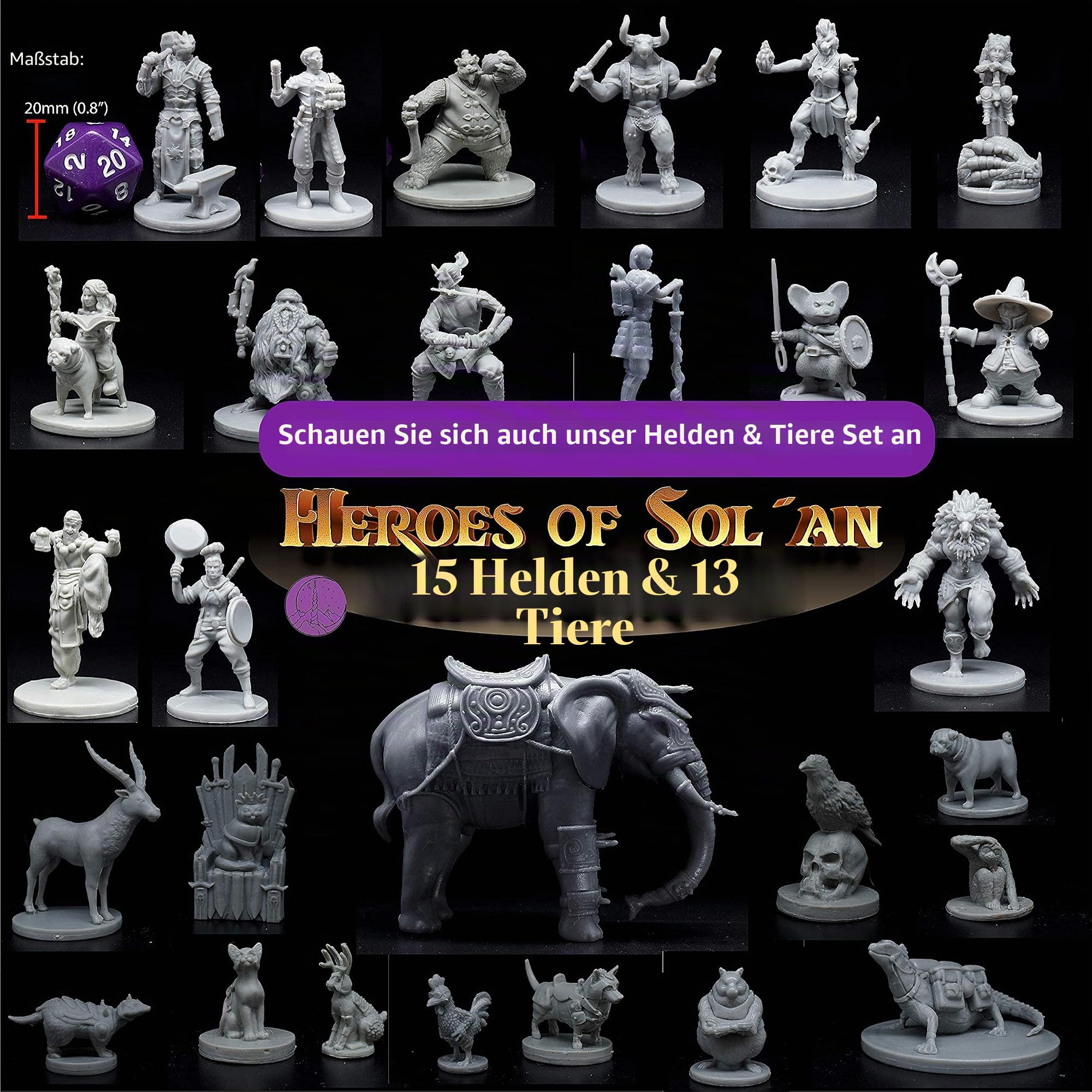 29 Heroische Stadtbewohner Fantasy Miniaturen für D&D - Dungeons and Dragons Starterset - Unlackierte Miniaturen - D&D Minis - Bulk Figuren
