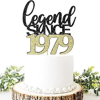 Migeaks Legend Since 1979 Cake Topper 46th Birthday Happy Birthday Cake Topper Men and Women Cheer 46 Years Old Handmade Black Gold Glitter Cake Decoration (black gold, 1979)