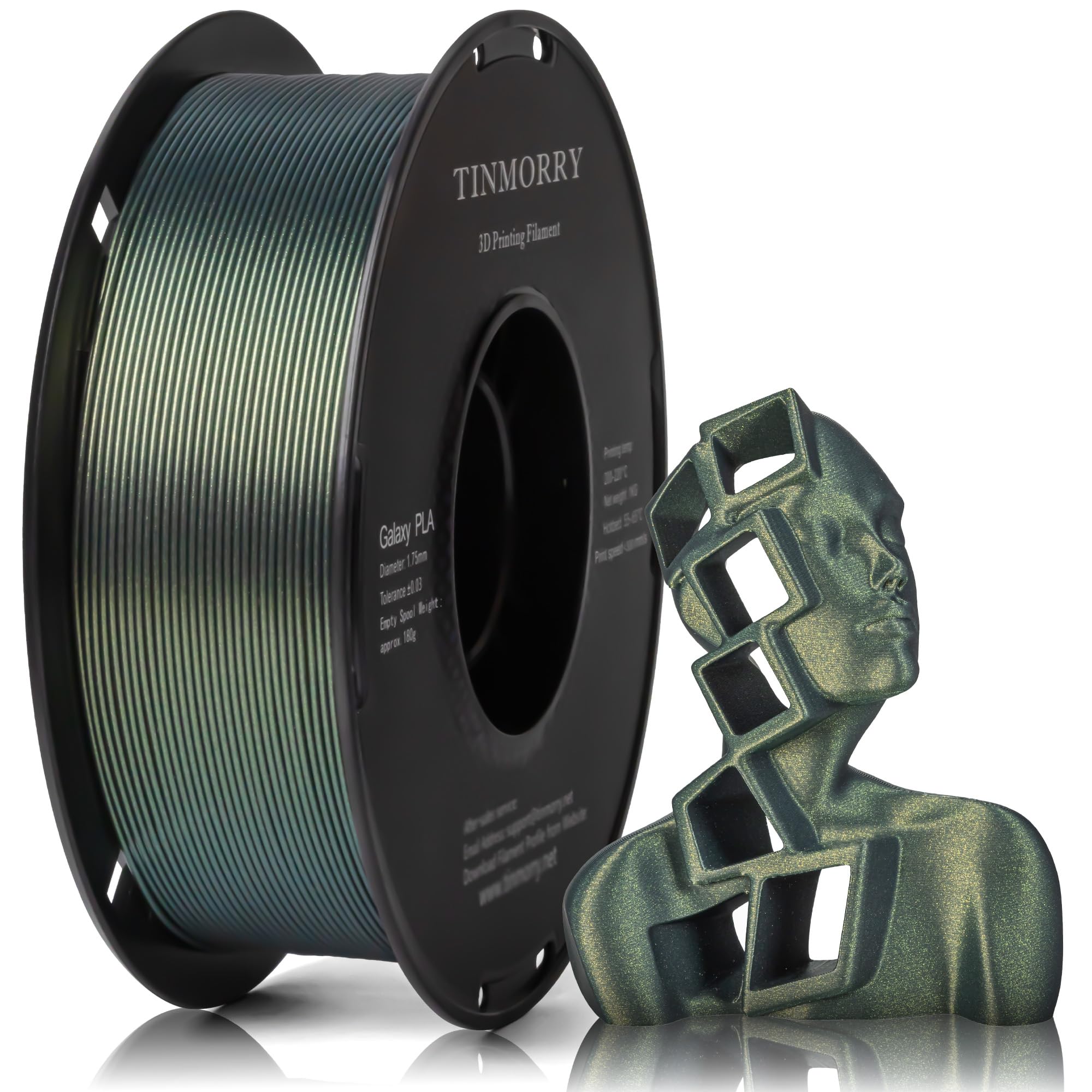 TINMORRY Galaxy PLA Filament 1.75 mm, 1 KG, Galaxy Green | Galaxy Finish, Easy Printing, Smooth Feeding, Neatly Wound, Strong Layer Adhesion, Compatible with Most FDM 3D Printers