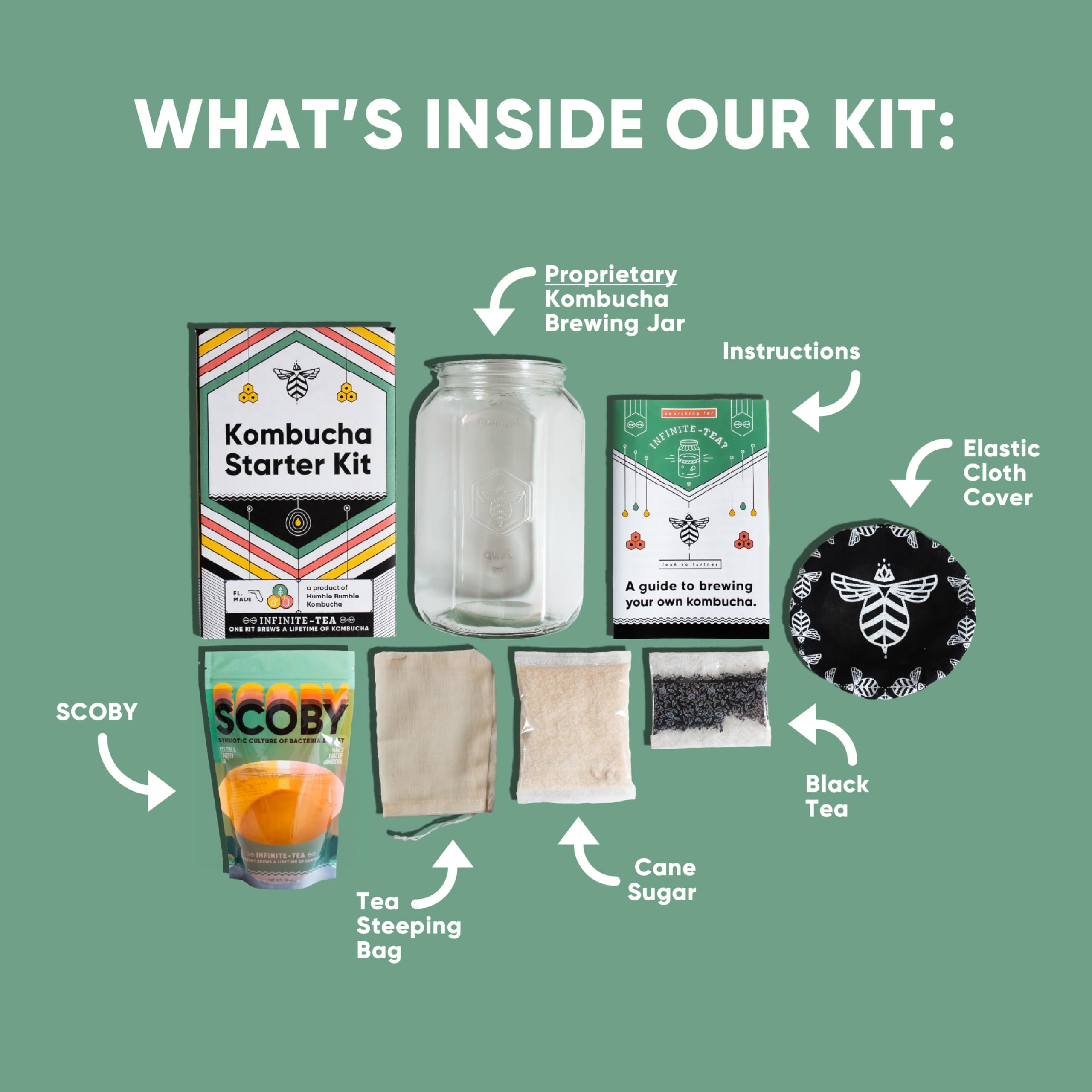 Craft A Bre Starter Kit completo per la preparazione di kombucha, compreso un barattolo di vetro da 1 gallone, SCOBY, Tè,…