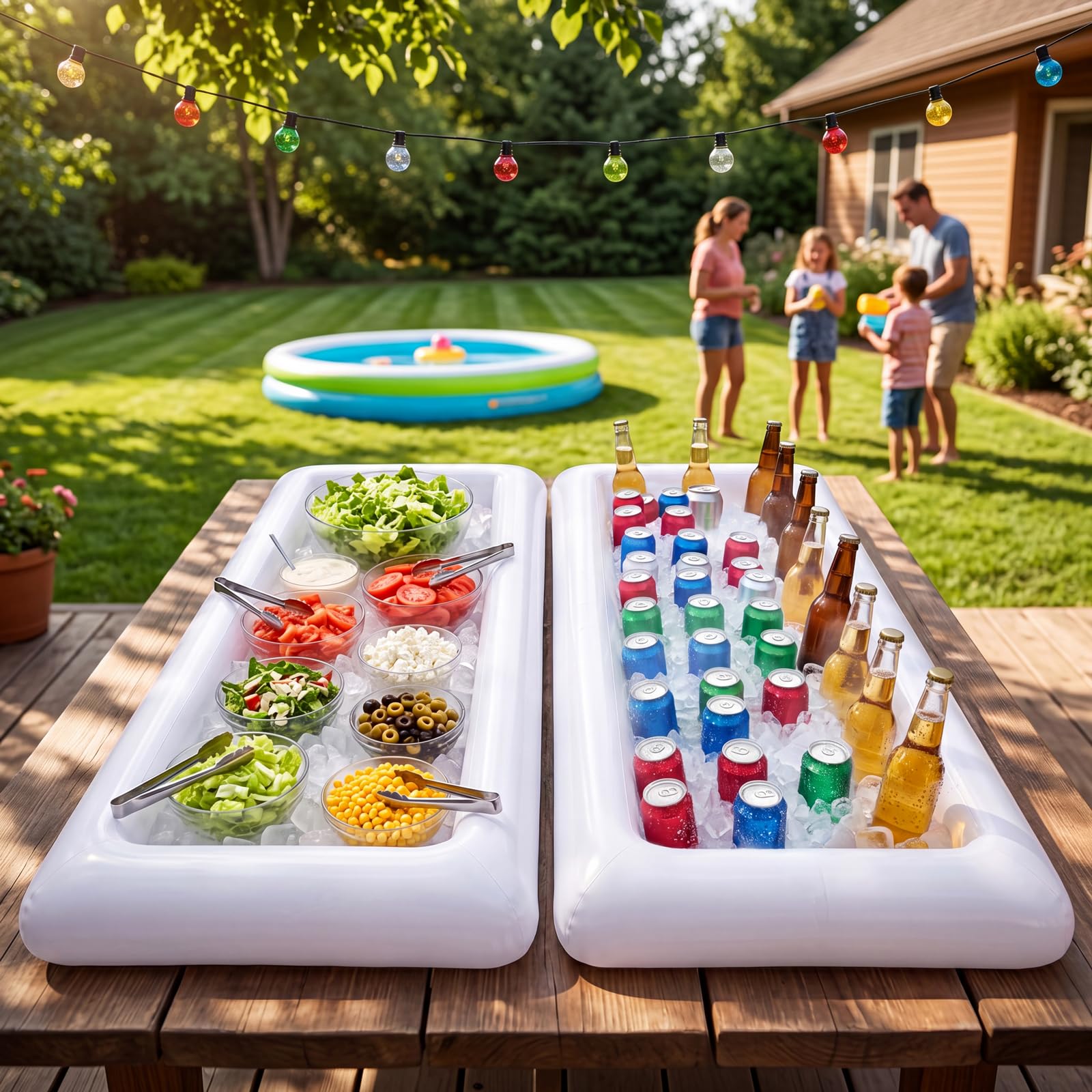 3PCS Inflatable Serving Trays Salad Ice Bar Food Drink Containers - BBQ Picnic Pool Party Supplies Buffet Luau Cooler,with a Drain Plug — Amazon image 4