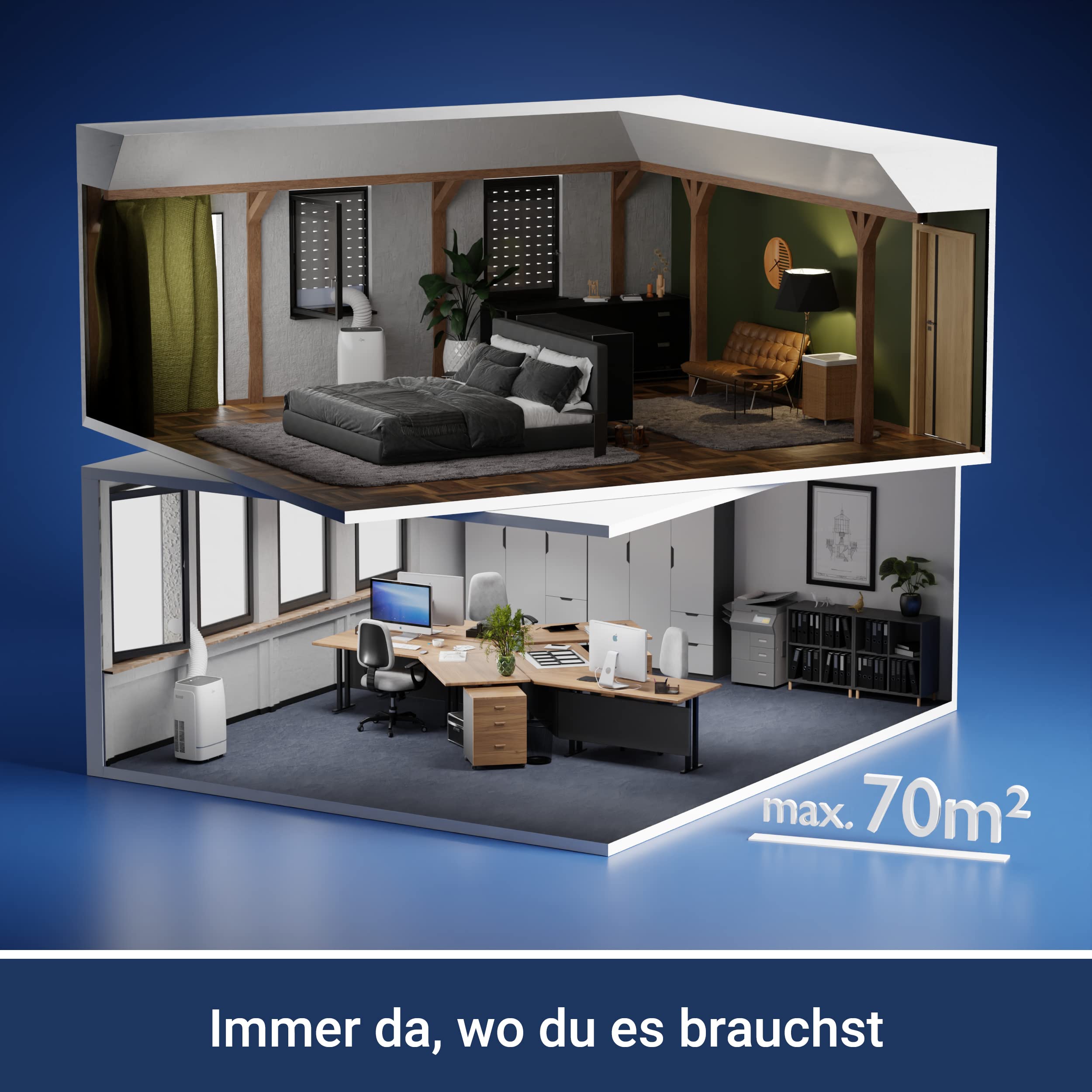 SUNTEC Mobiles Klimagerät Advance 14000 BTU APP – Klimaanlage mobil und leise mit Smart App Steuerung – Entfeuchter für Räume bis 70 qm – Mobile Kühlung & Heizung für zuhause – 14.000 BTU