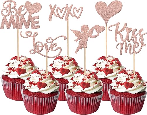 Miniatura 8 de Rsstarxi 36 Pack Happy Valentine's Day Cupcake Toppers Glitter Cupid Love Heart Lip Kiss Me Be Mine Cupcake Picks for Valentine's Day Theme Wedding
