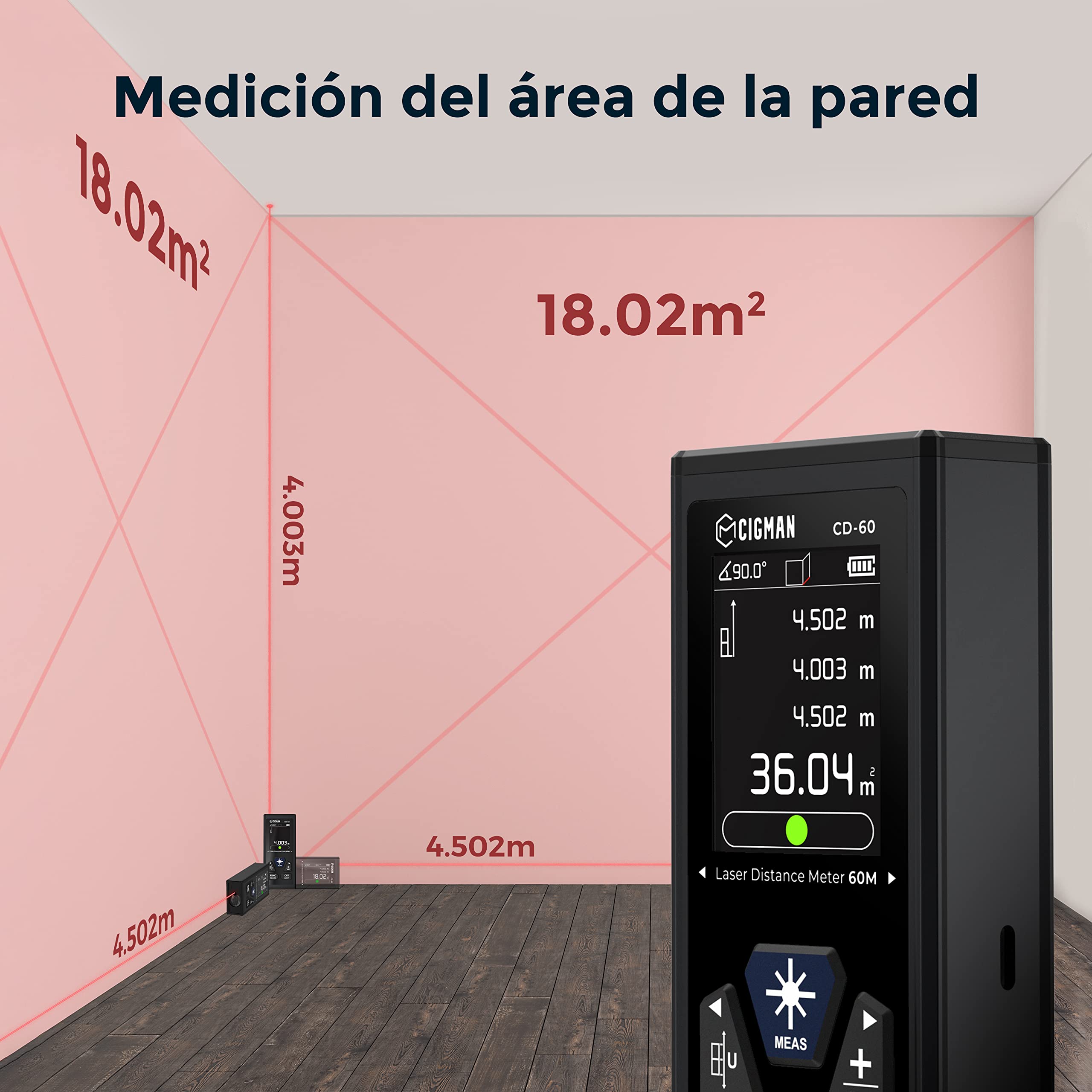 CIGMAN Telémetro Láser Bilateral, hasta 120m (hasta 60 m en Cada dirección), batería Recargable, Cable de Carga Tipo C, CD-60