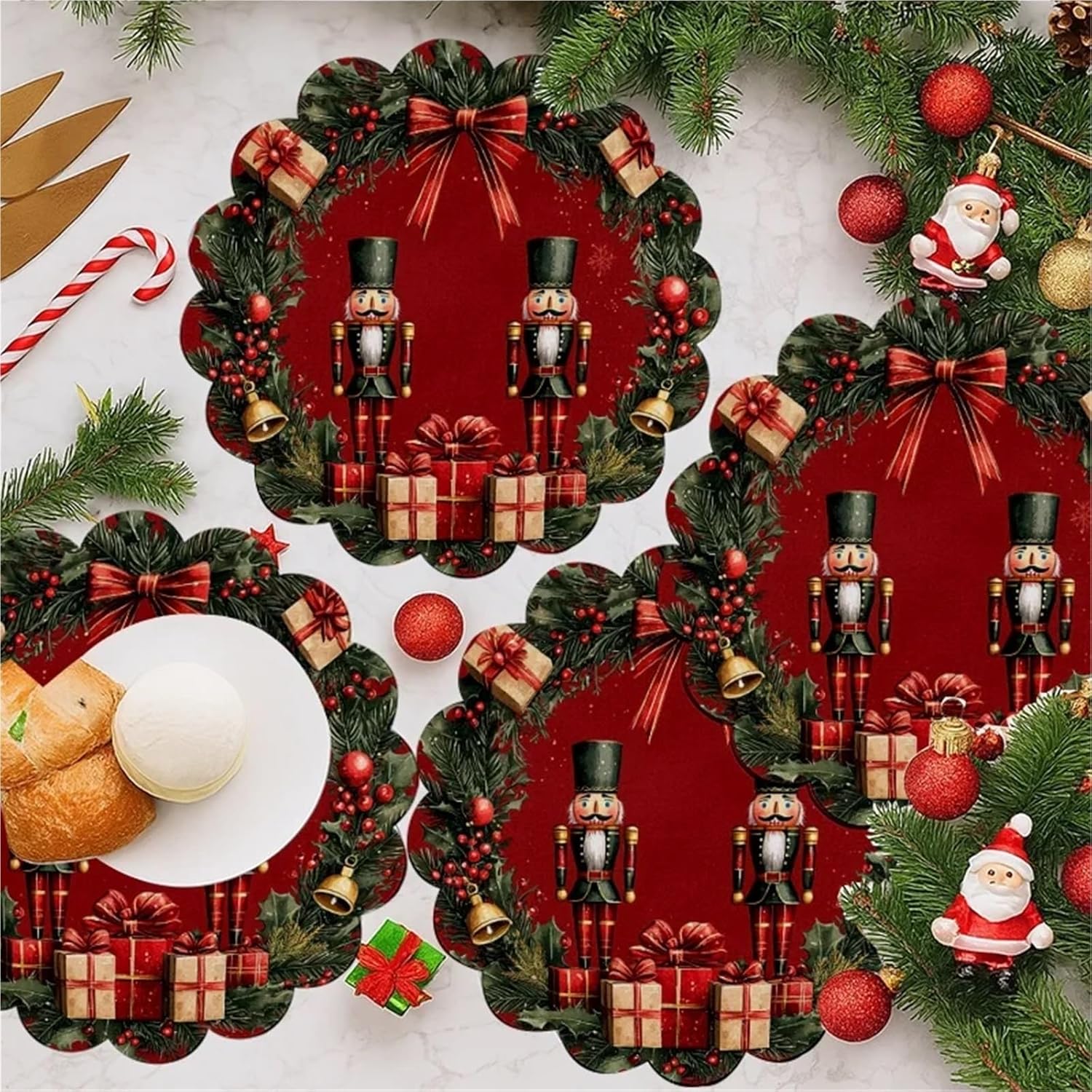 4PC Christmas Nutcracker Table Mat Holiday Party Desktop Decoration and Accessories Home Decoration