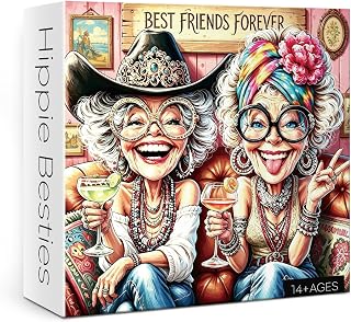 Vintage Grandma Friends Puzzles for Adults 1000 Pieces, Funny Old Women Jigsaw Puzzles, Cozy Friendship Wine Art Impossible Challenging Puzzles