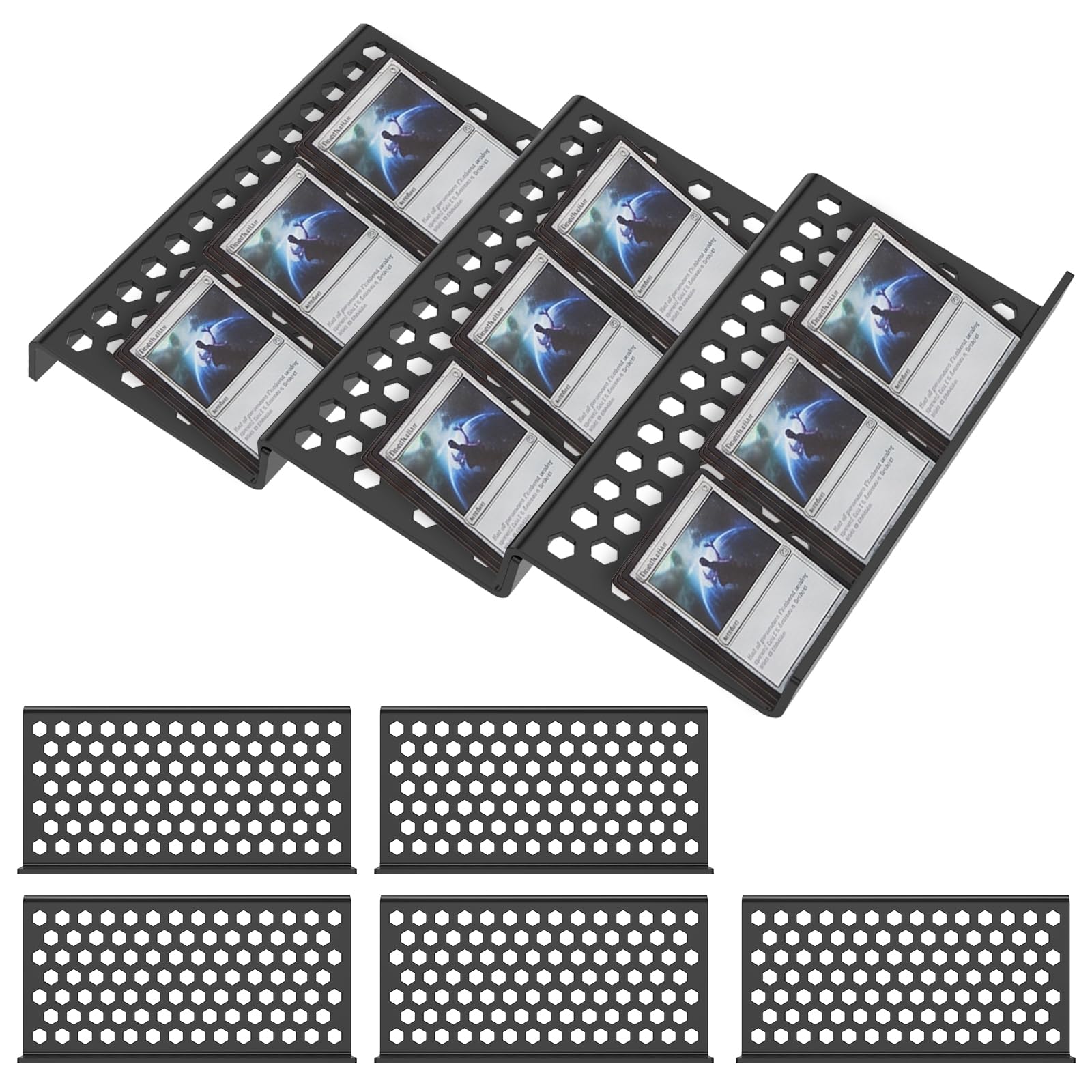 LOUJINGREO 8 Pcs Black Trading Card Display Risers,Acrylic Modular Tiered Stands for Sports Cards Collectibles Graded Slabs Retail Showcases and Countertop Organisers(black-Style 2-8pcs)
