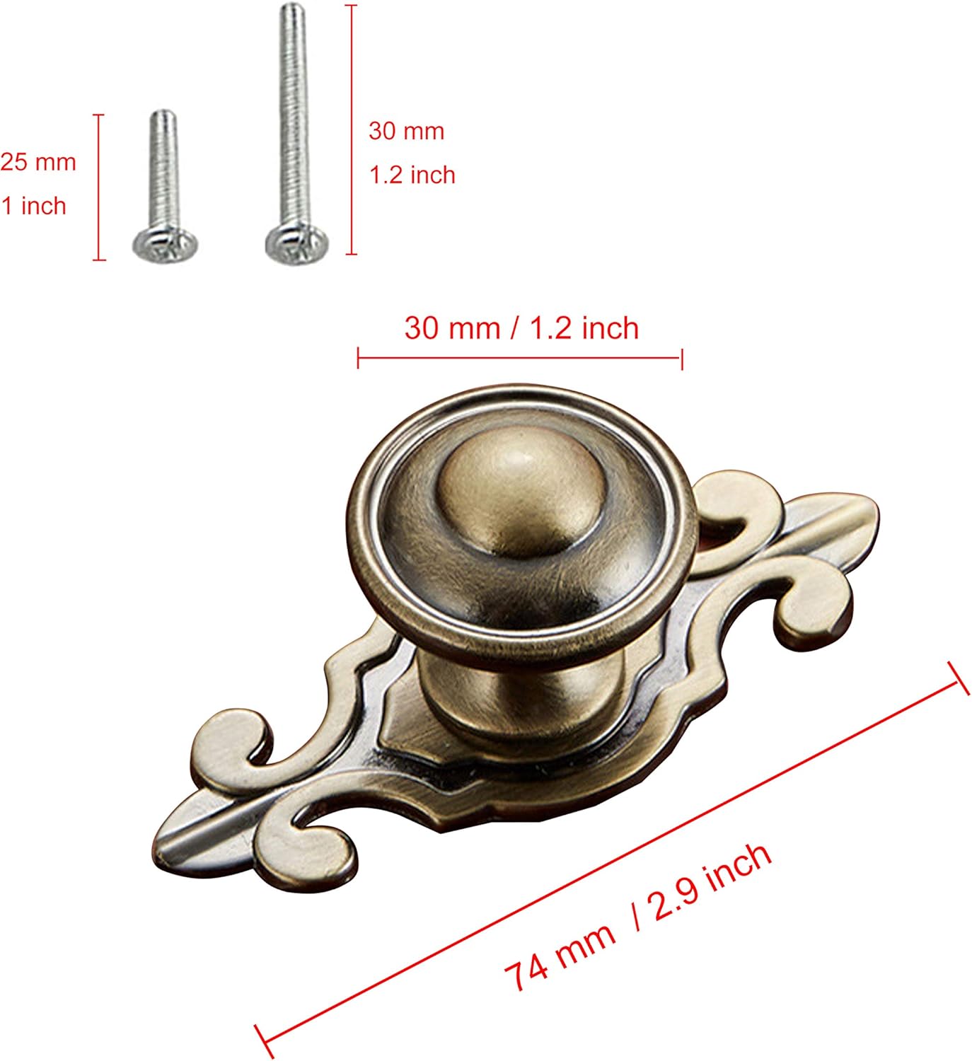 HUAMULAN 10 Pack Retro Alloy Knobs,Vintage Dresser Kitchen Petal Cabinet Pulls Bronze Alloy Base Back Plate Kid Cupboard Wardrobe Drawer Door Handles,2 Sized Screws