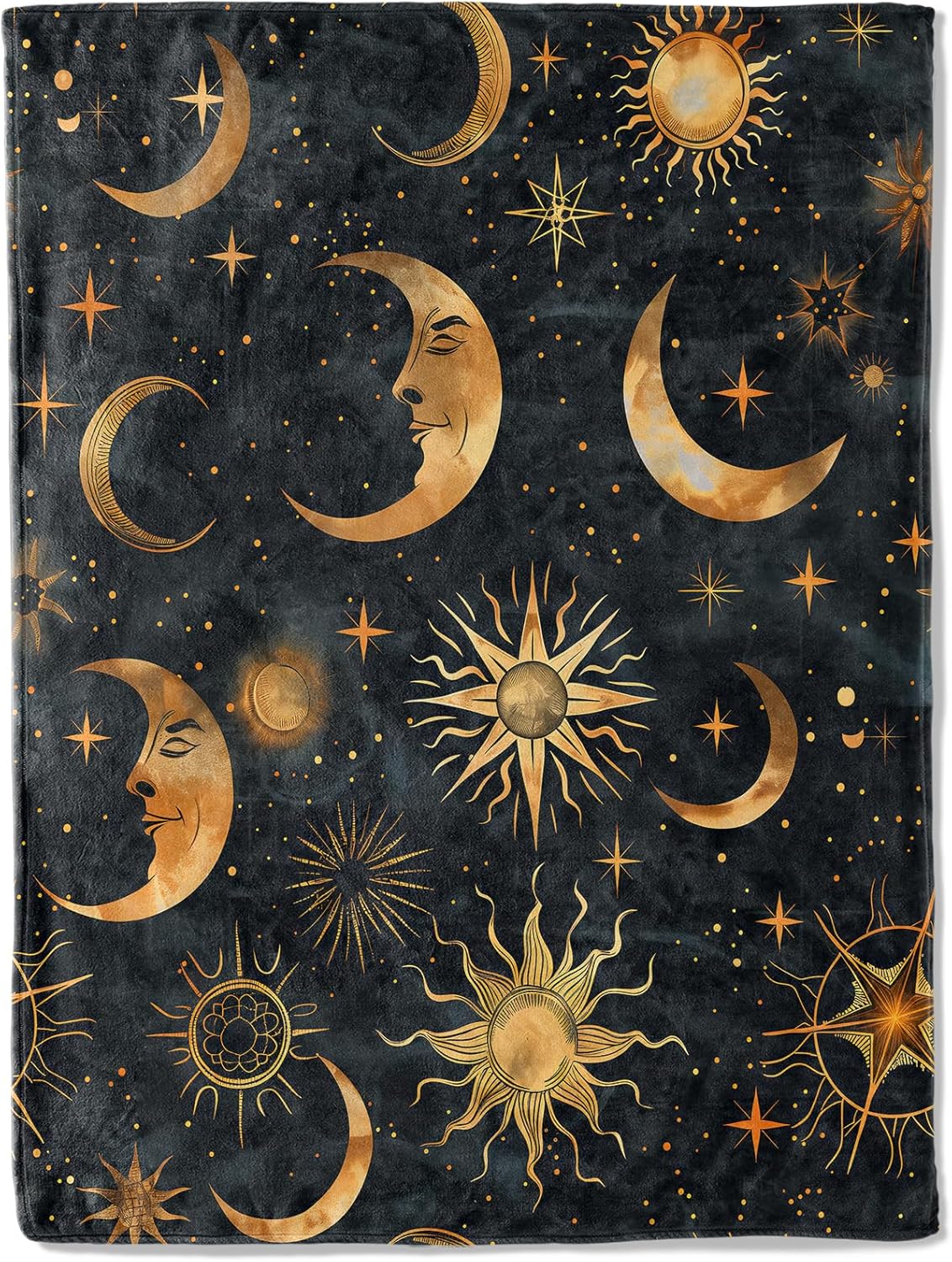 Celestial Flannel Blanket - Sun, Moon, and Stars Throw,Playful Gifts for Adult & Mystical Lovers, Ultra Soft & Warm,Lightweight, for Couch Bedroom Living Room Modern Decor 60x80in