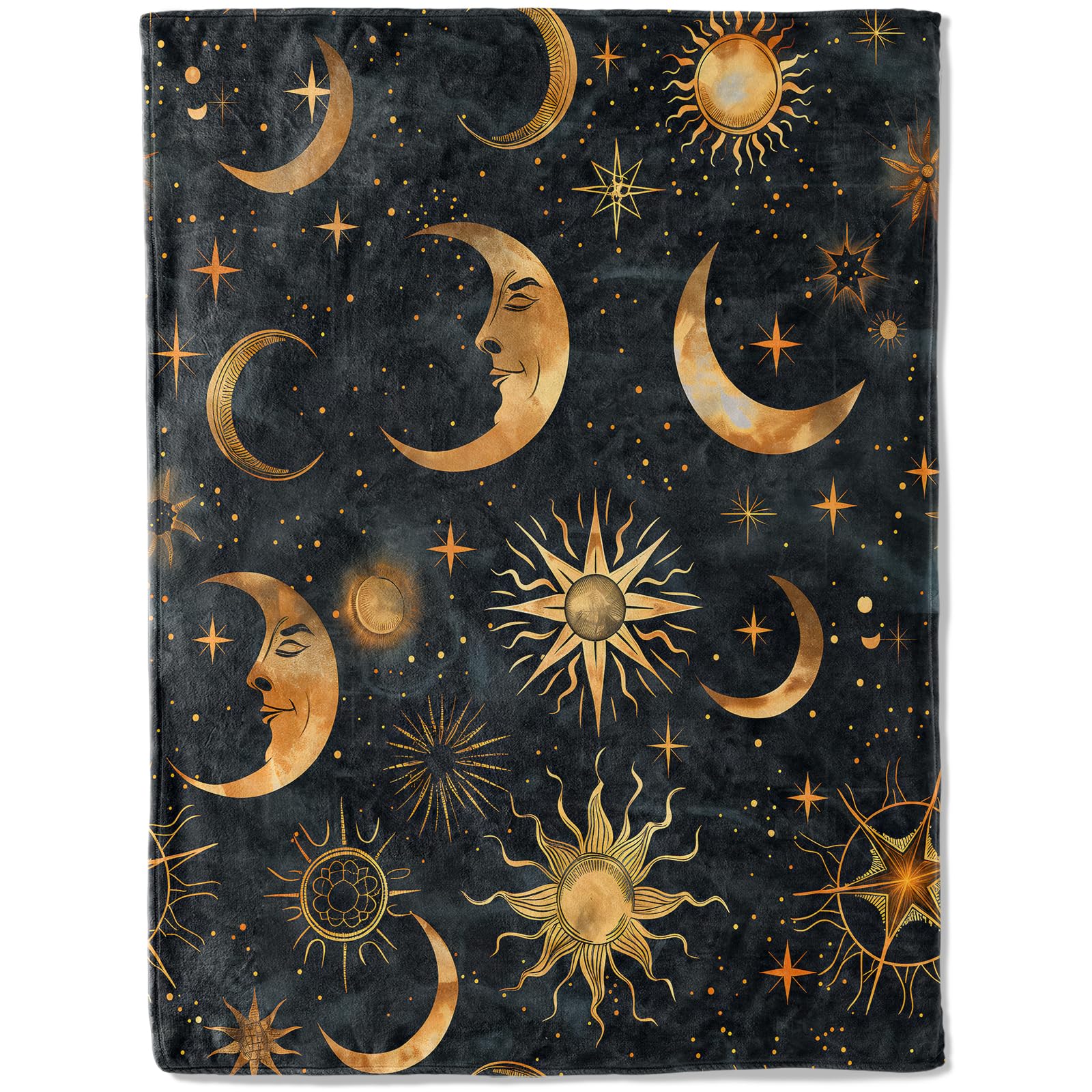 ainori Celestial Flannel Blanket - Sun, Moon, and Stars Throw,Playful Gifts for Adult & Mystical Lovers, Ultra Soft & Warm,Lightweight, for Couch