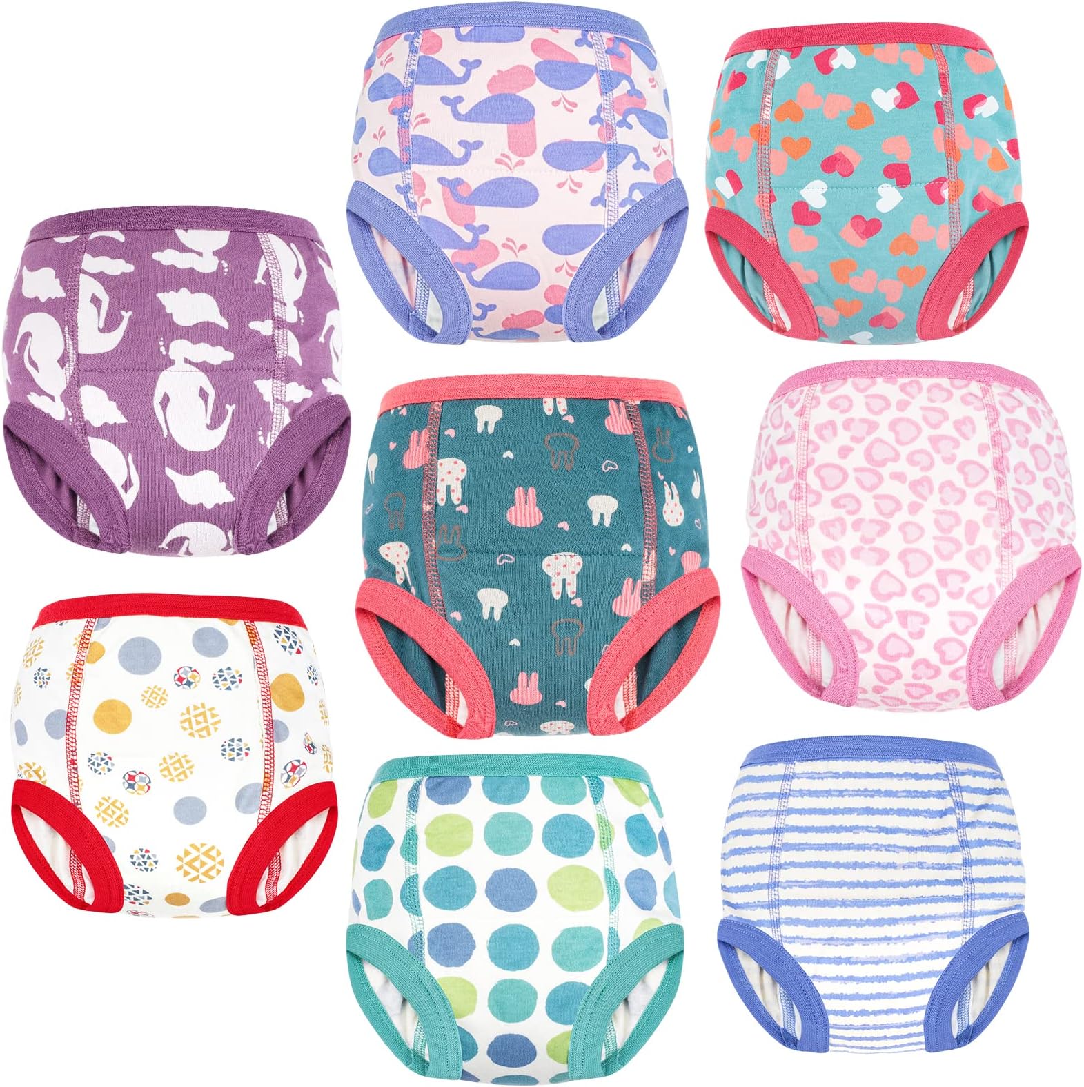 MooMoo Baby 8 Packs Potty Training Pants Cotton Absorbent Training Underwear for Toddler Boy and Girls 2T-9T