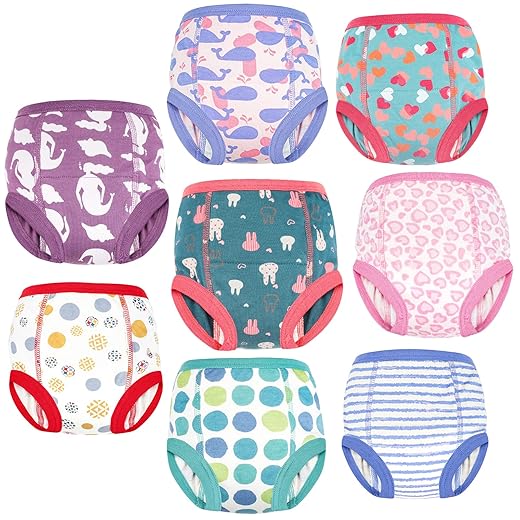 MooMoo Baby 8 Packs Potty Training Pants Cotton Absorbent Training Underwear for Toddler Boy and Girls 2T-9T