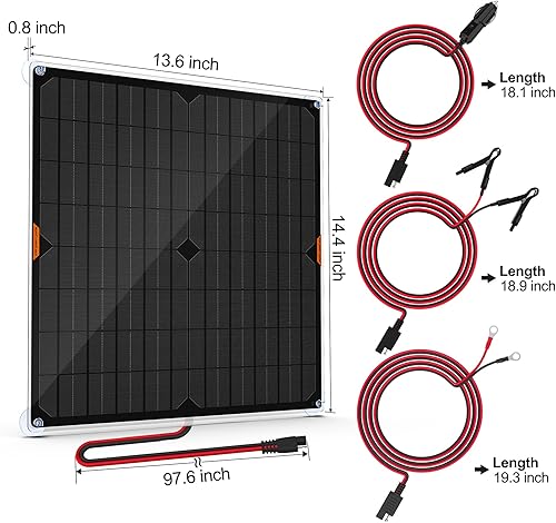 Miniatura 6 de OYMSAE Cargador de batería de coche de panel solar de 20 W 12 V, portátil, impermeable, cargador de batería y mantenedor para automóvil, barco,
