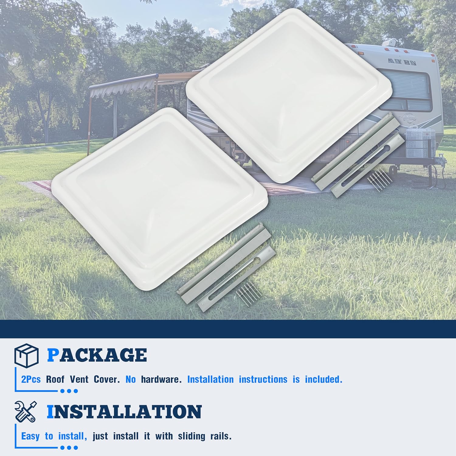 Kojem 14" Roof Vent Cover Compatible with Ventline Previous to 2008 & Elixir Vents starting 1994 Replacement RV Vent Lid Roof Part Kit White 14" X 14" - 2Pcs