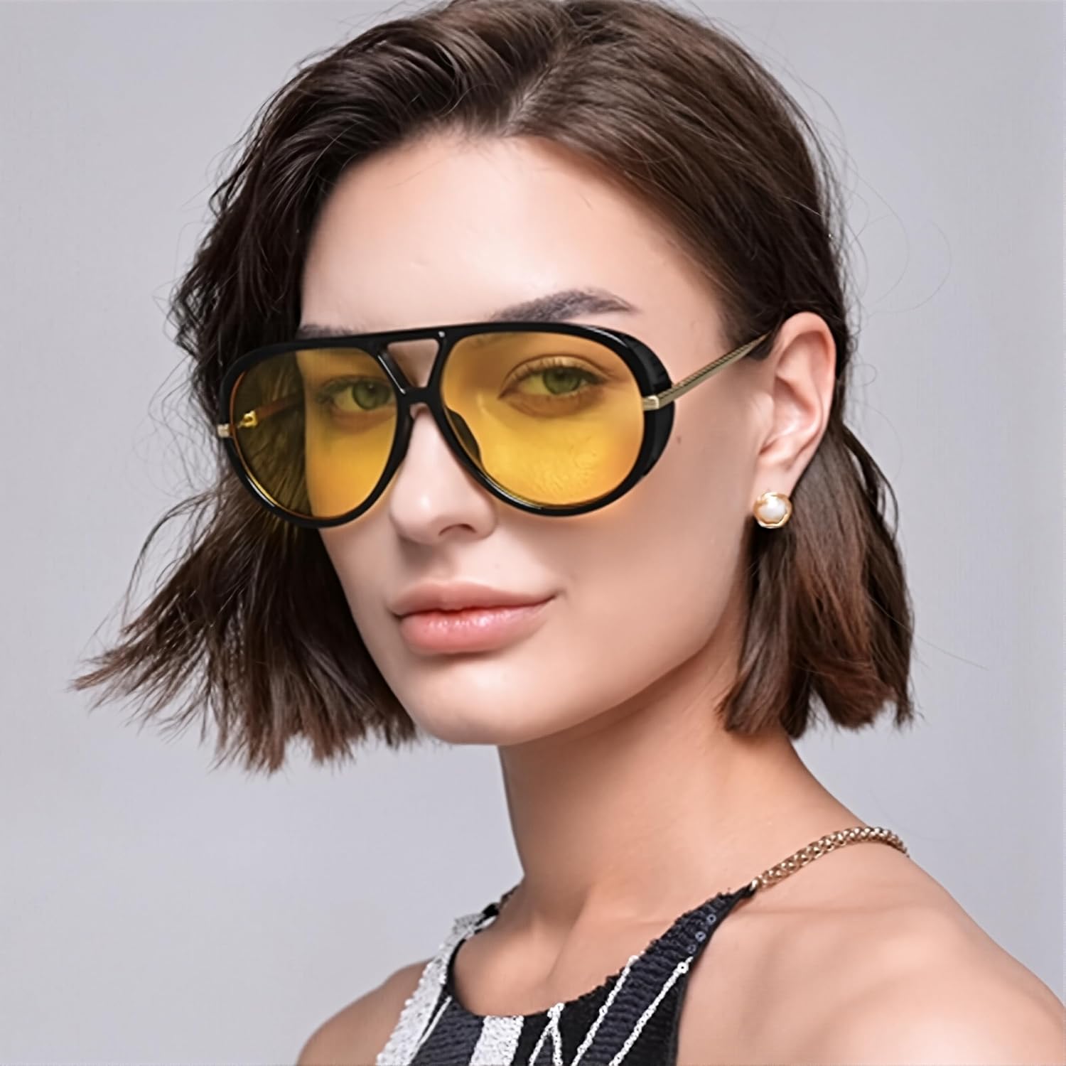 LASPOR Oversized Aviator Sunglasses for Women Vintage With Adjustable Earring Large Big Frame Ladies Shades - Image 2