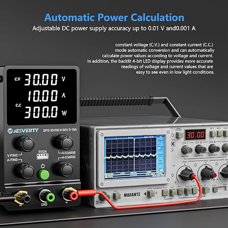 DC Power Supply Variable, 0-30V 0-10A Adjustable Switching DC Regulated Bench Power Supply with High Precision 4-Digit LED Display, 5V/2A USB Port, Coarse and Fine Adjustment SPS-3010N