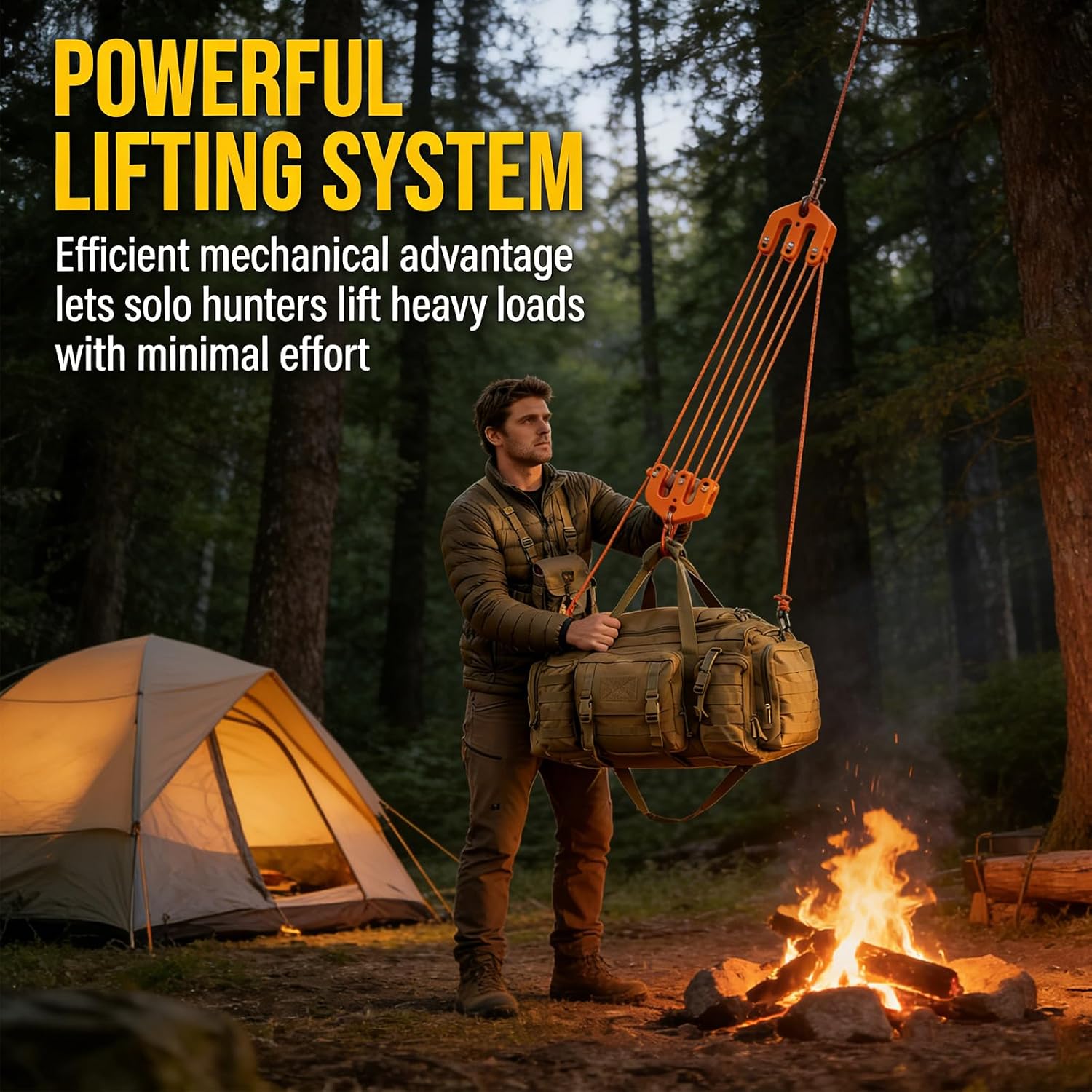 Game & Gear Hoist Block and Tackle System, Ultralight Hunting Game Hoist, Portable Nylon Block and Tackle Pulley System, Game Hoist, Compact Game Lifting Tool for Backcountry Hunting
