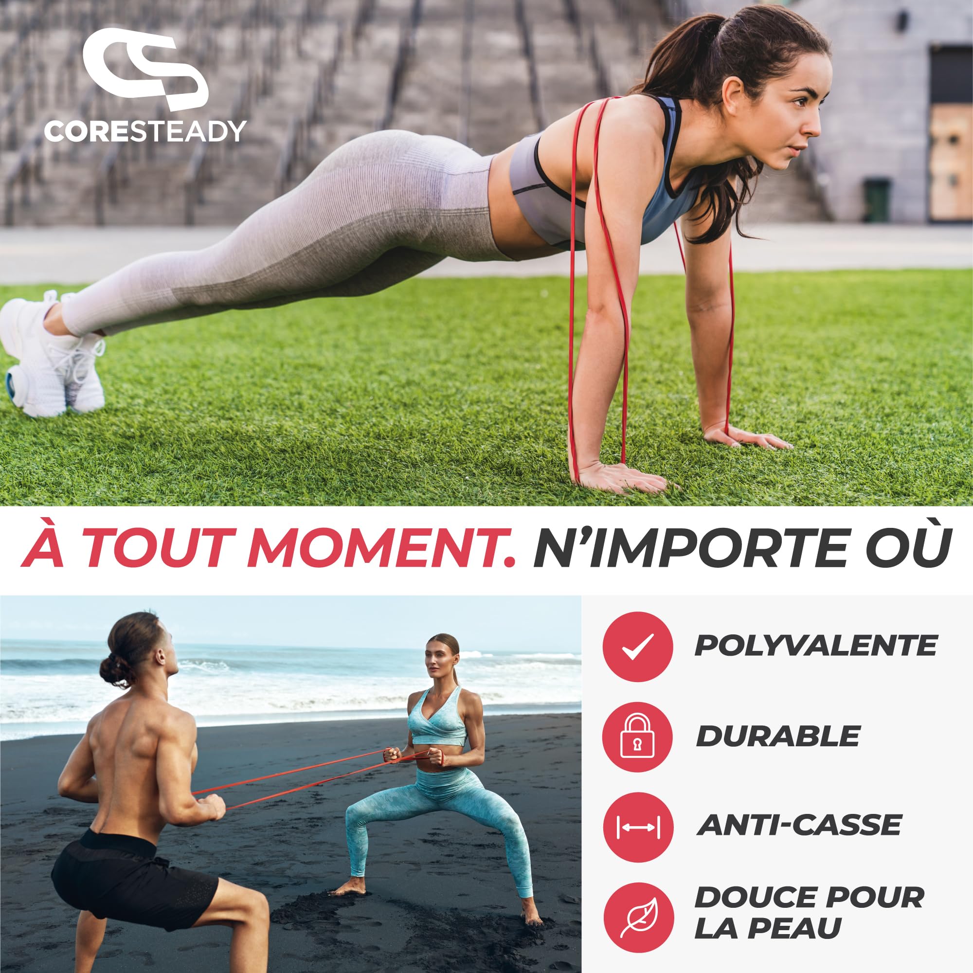 Coresteady Bande Élastique Traction Assistée pour Powerlifting, Yoga, Mobilité