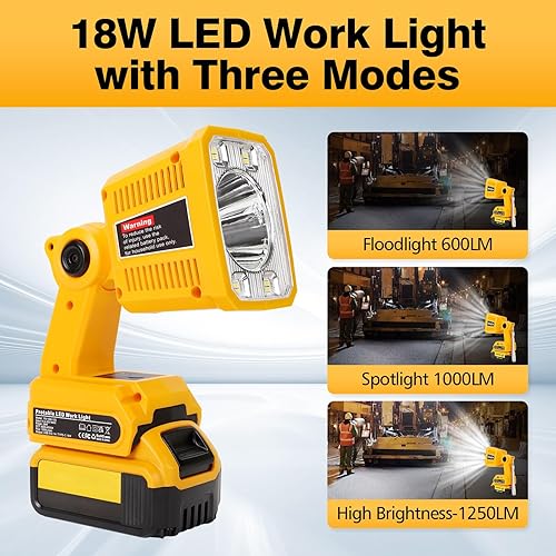 Miniatura 2 de Linterna de luz de trabajo LED compatible con batería DeWalt de 20 V, 18 W 2000 lúmenes, luz portátil con puerto USB de 5 V 2.1 A para campamento,