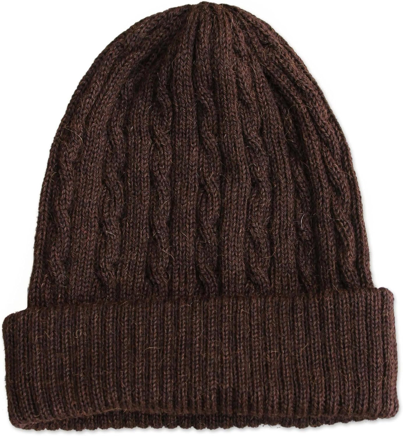 NOVICA Artisan Handmade 100% Alpaca hat Woven Wool Beanie Accessories Hats Brown Knit knitcable Peru ' Brown Mountain Roads'