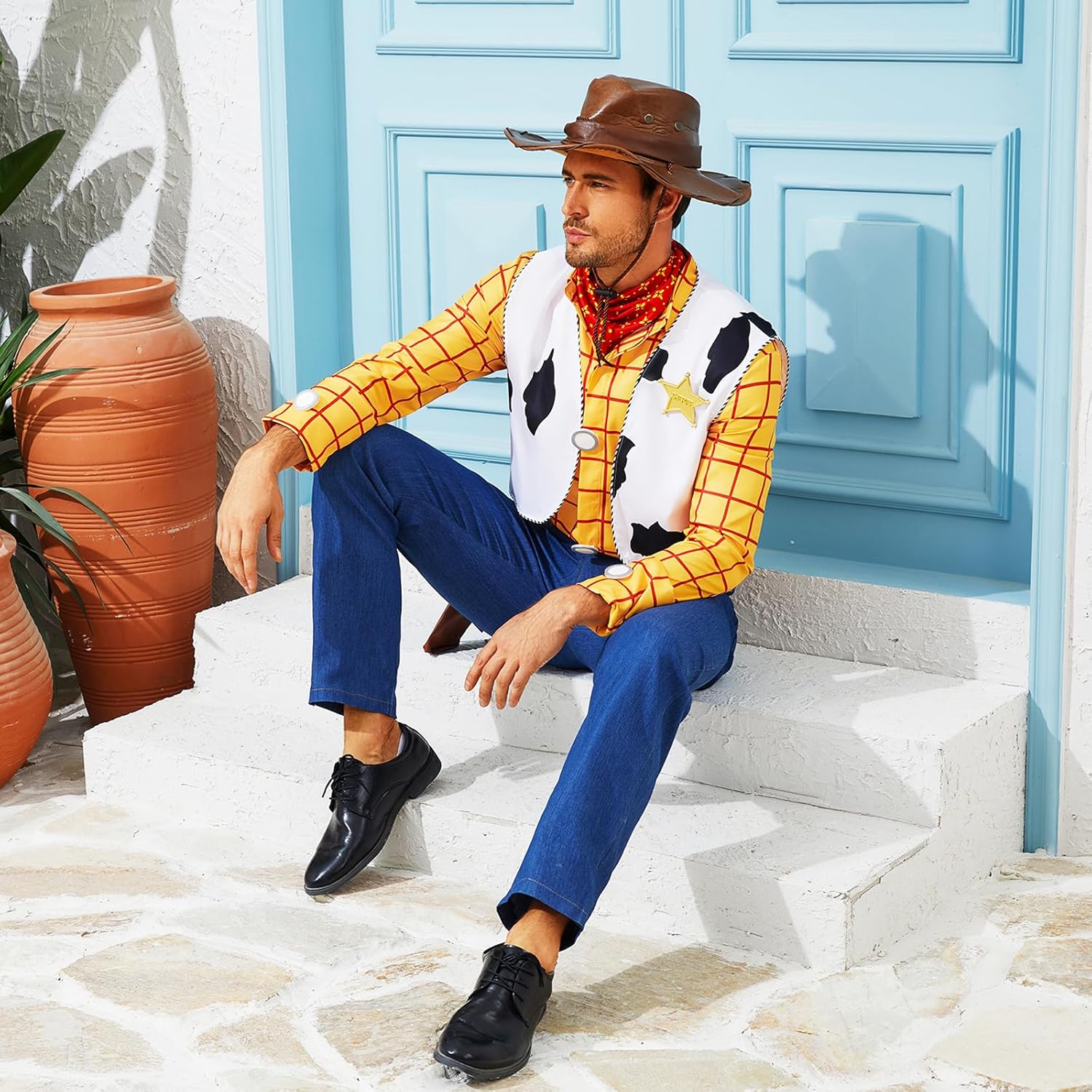 Cowboy Adult Costume for Men Western Sheriff Halloween Cosplay Outfit Rodeo Dress-Up