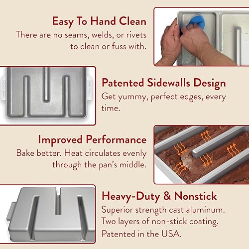Miniatura 5 de Molde Baker's Edge para brownie El Original revestimiento antiadherente duradero, estructura de aluminio fundido de calibre pesado, 9 x 12