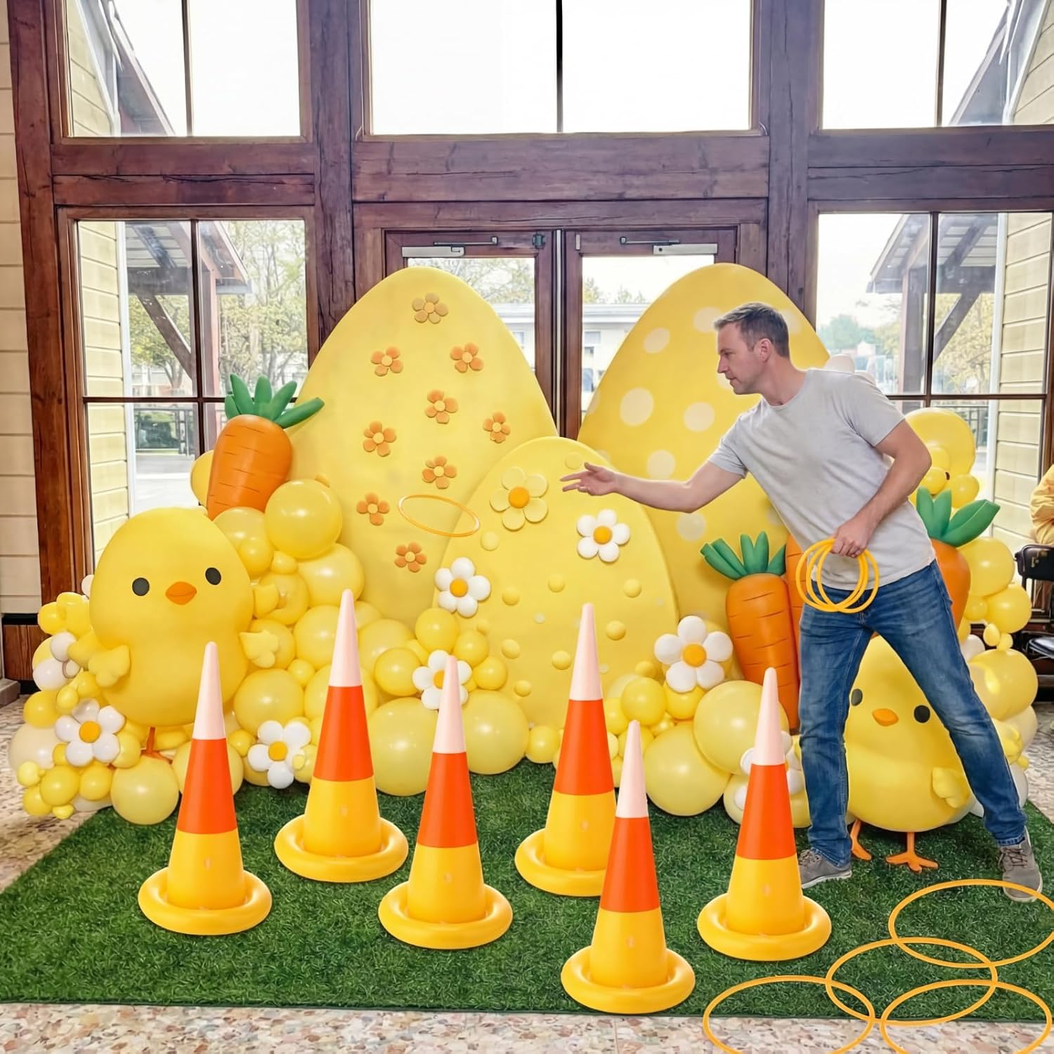 Soulchen Easter Inflatable Games Inflatable Eggs Ring Toss Game with Plastic Rings and 1 Air Pump Easter Party Games Festival Decorations Supplies Spring Indoor Outdoor